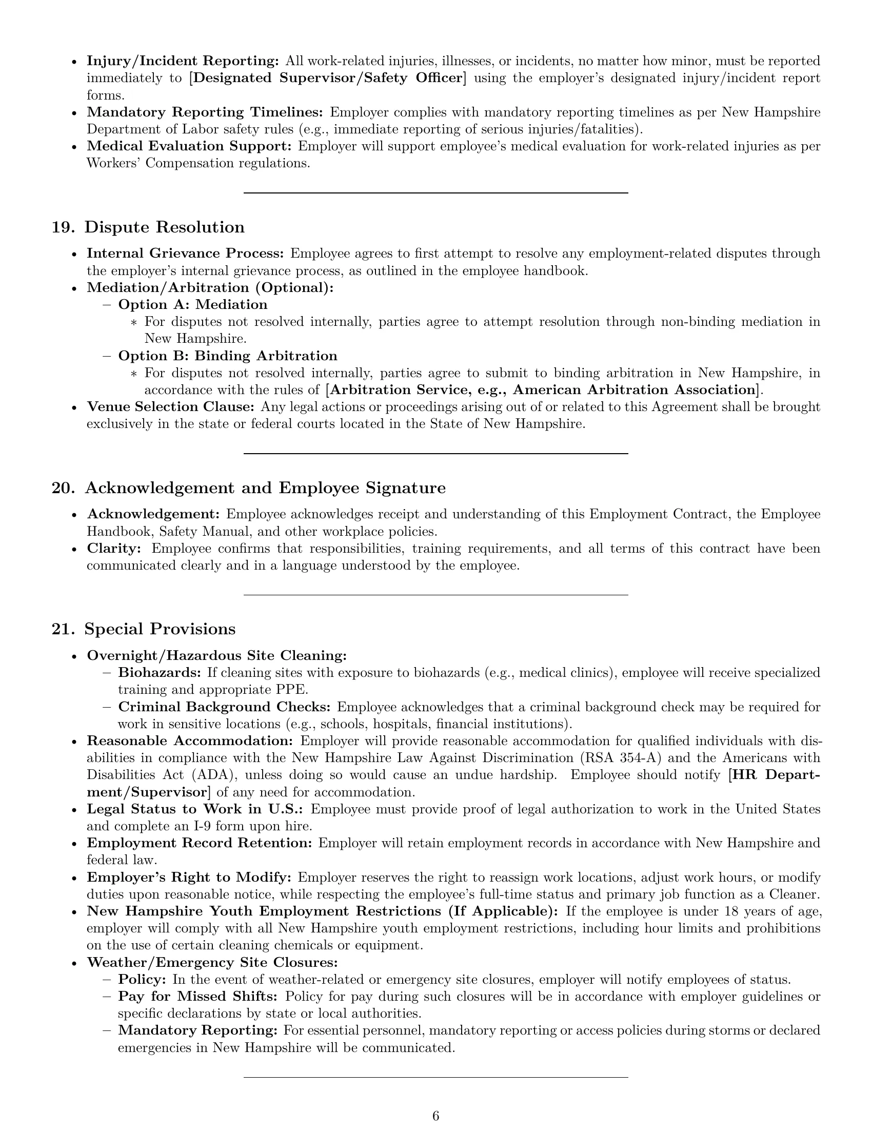 Preview page 6 of Pro New Hampshire cleaner employment contract template