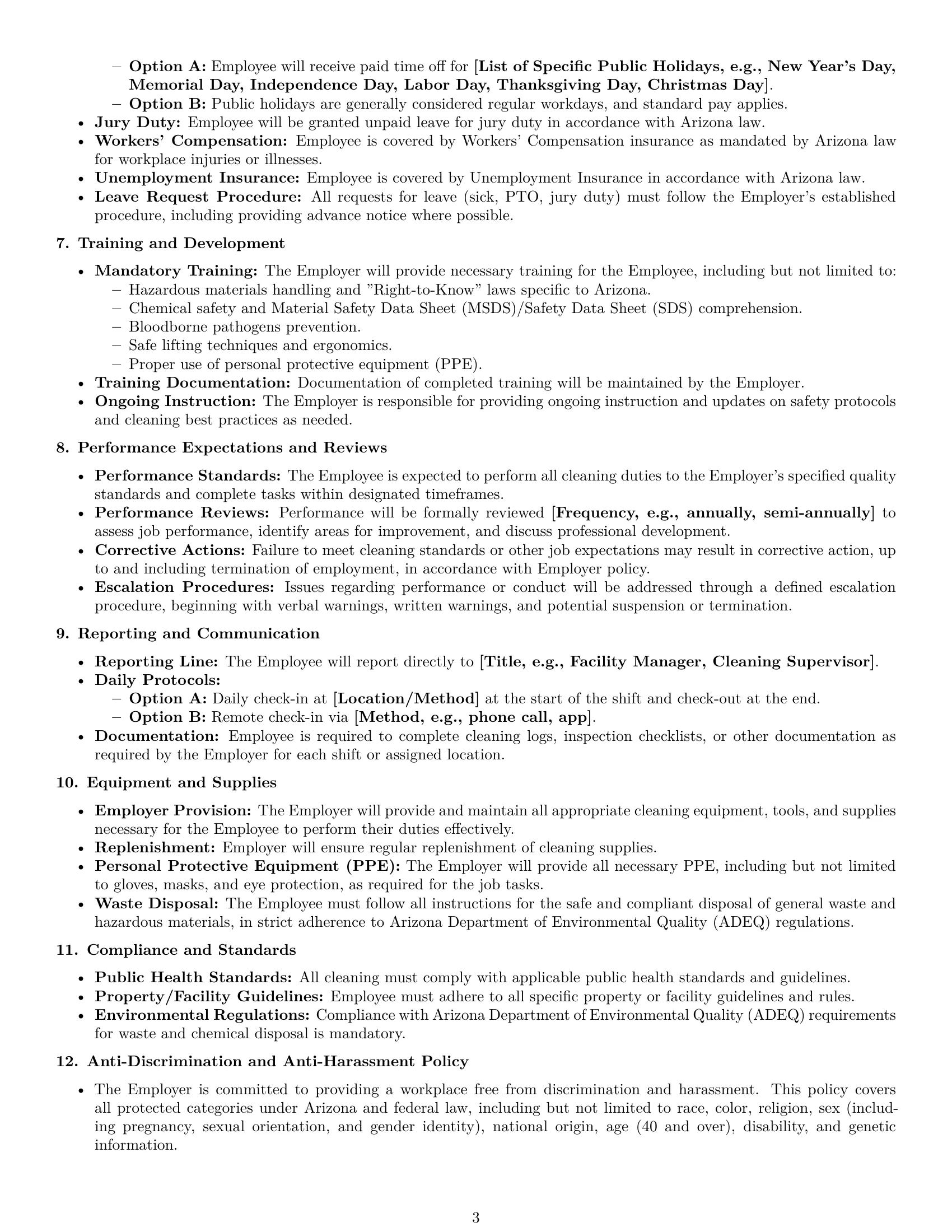 Preview page 3 of Pro Arizona cleaner employment contract template