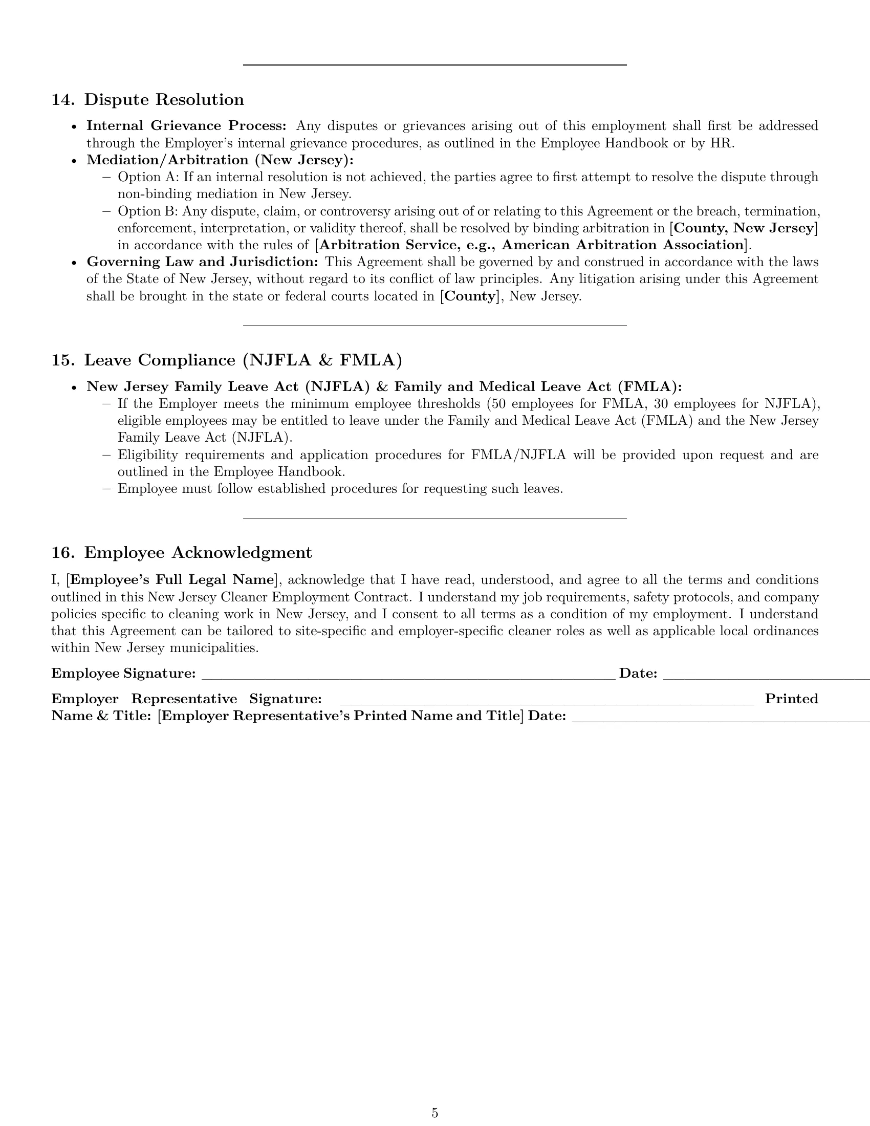 Preview page 5 of Pro New Jersey cleaner employment contract template