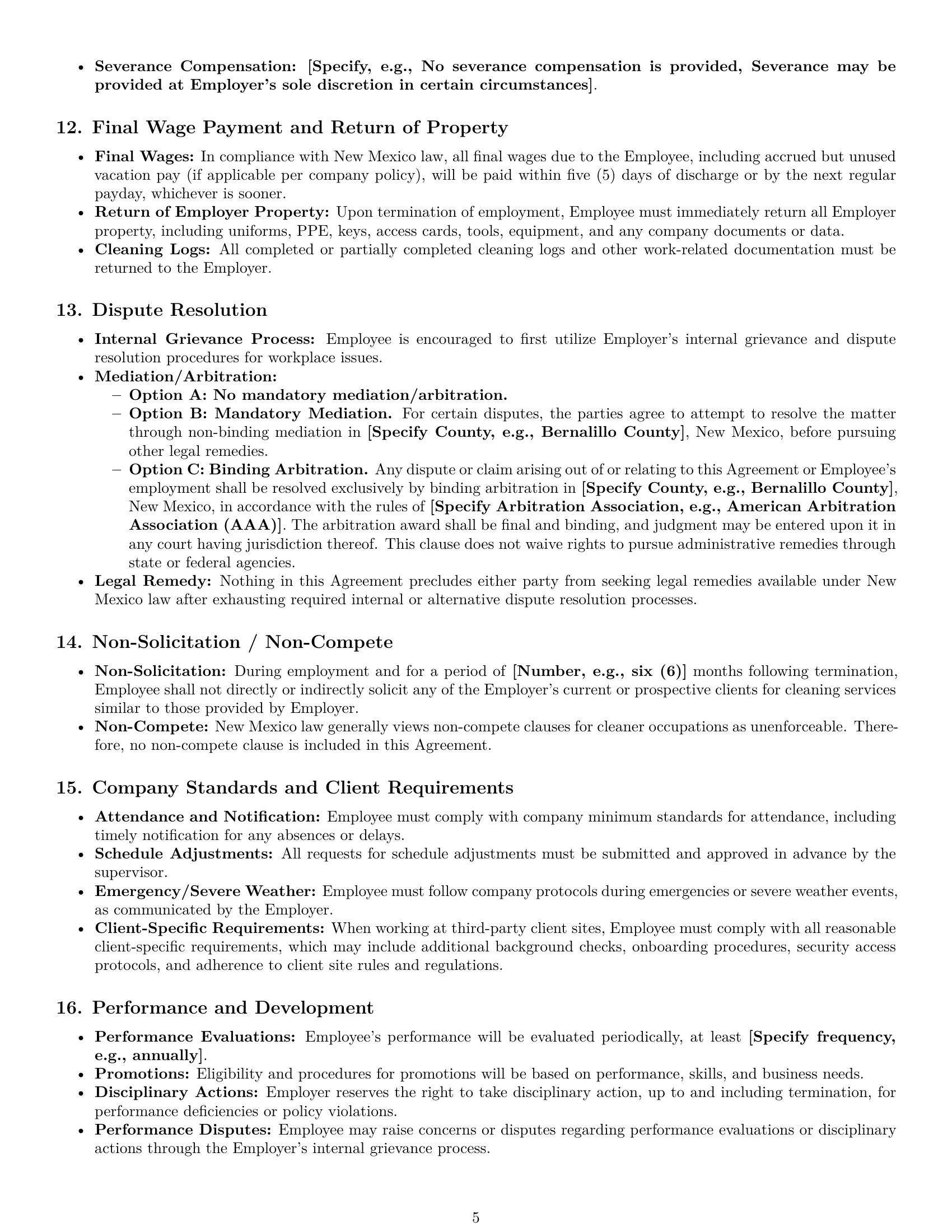 Preview page 5 of Pro New Mexico cleaner employment contract template