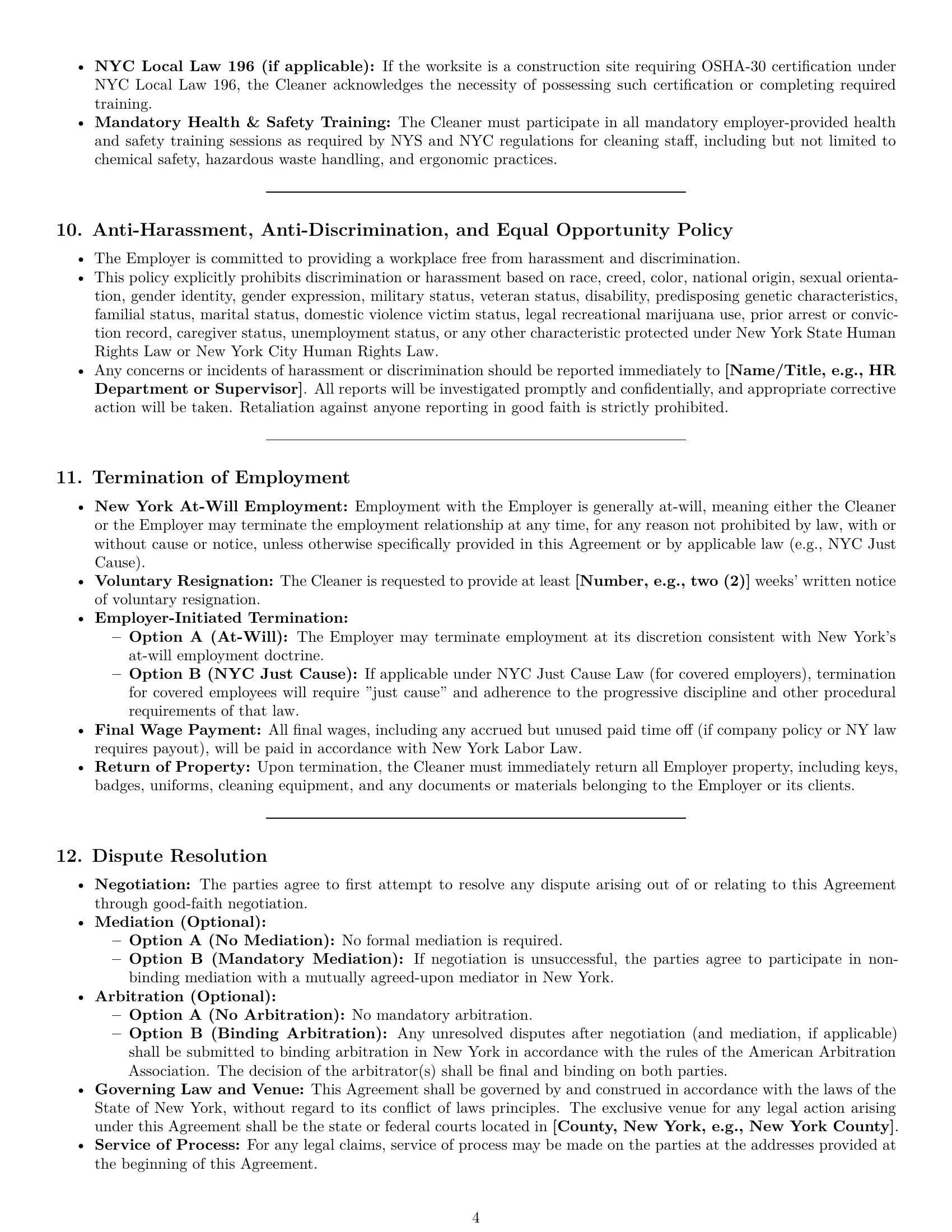 Preview page 4 of Pro New York cleaner employment contract template
