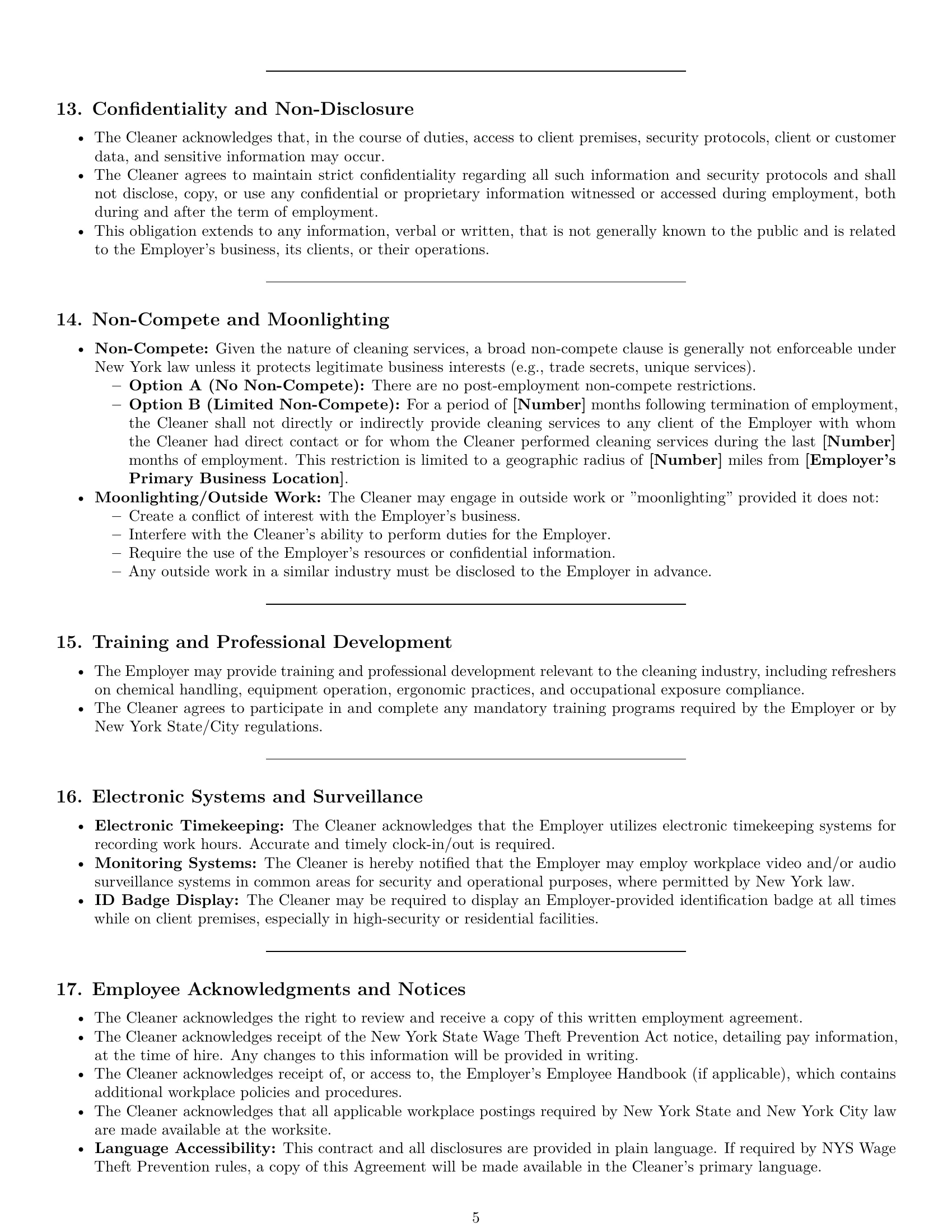 Preview page 5 of Pro New York cleaner employment contract template