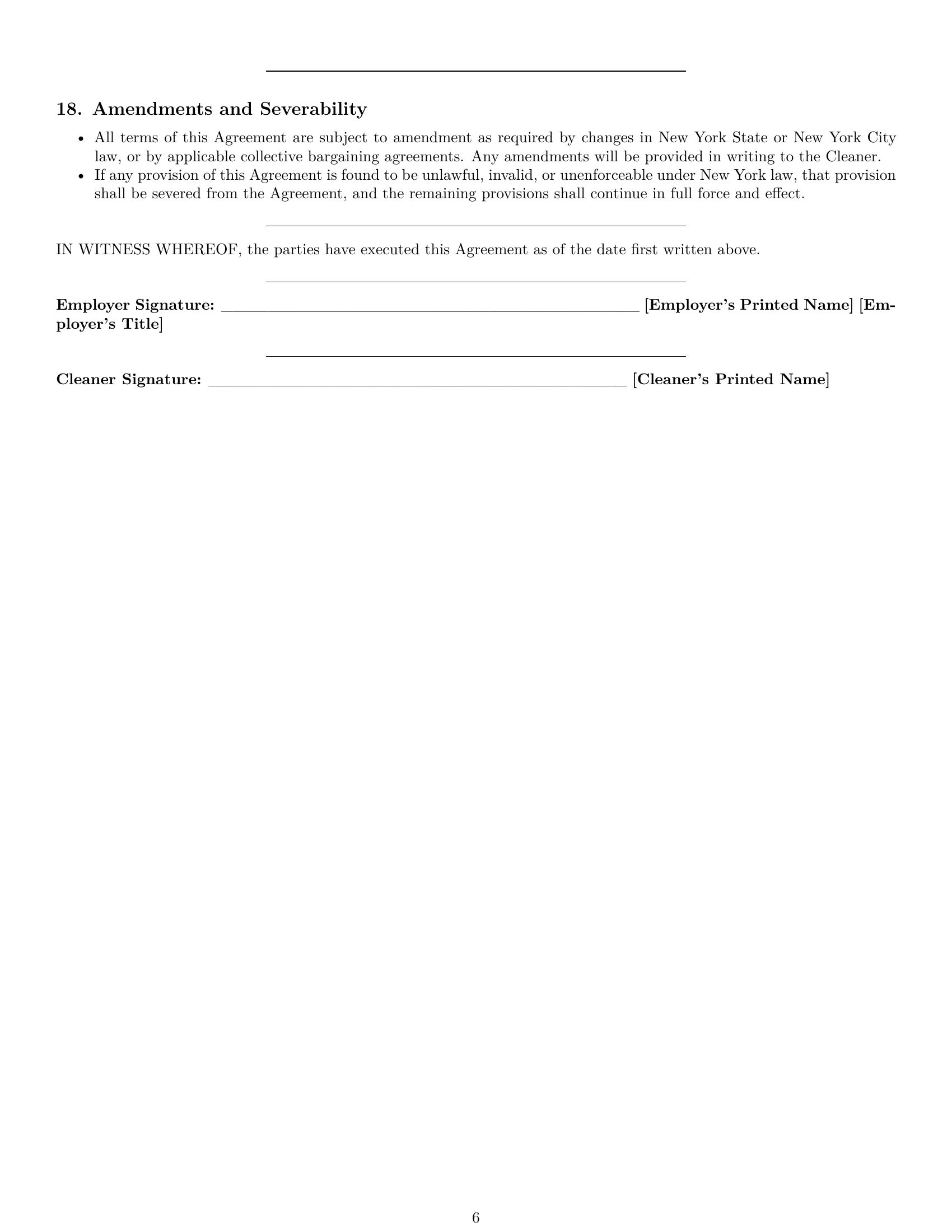 Preview page 6 of Pro New York cleaner employment contract template