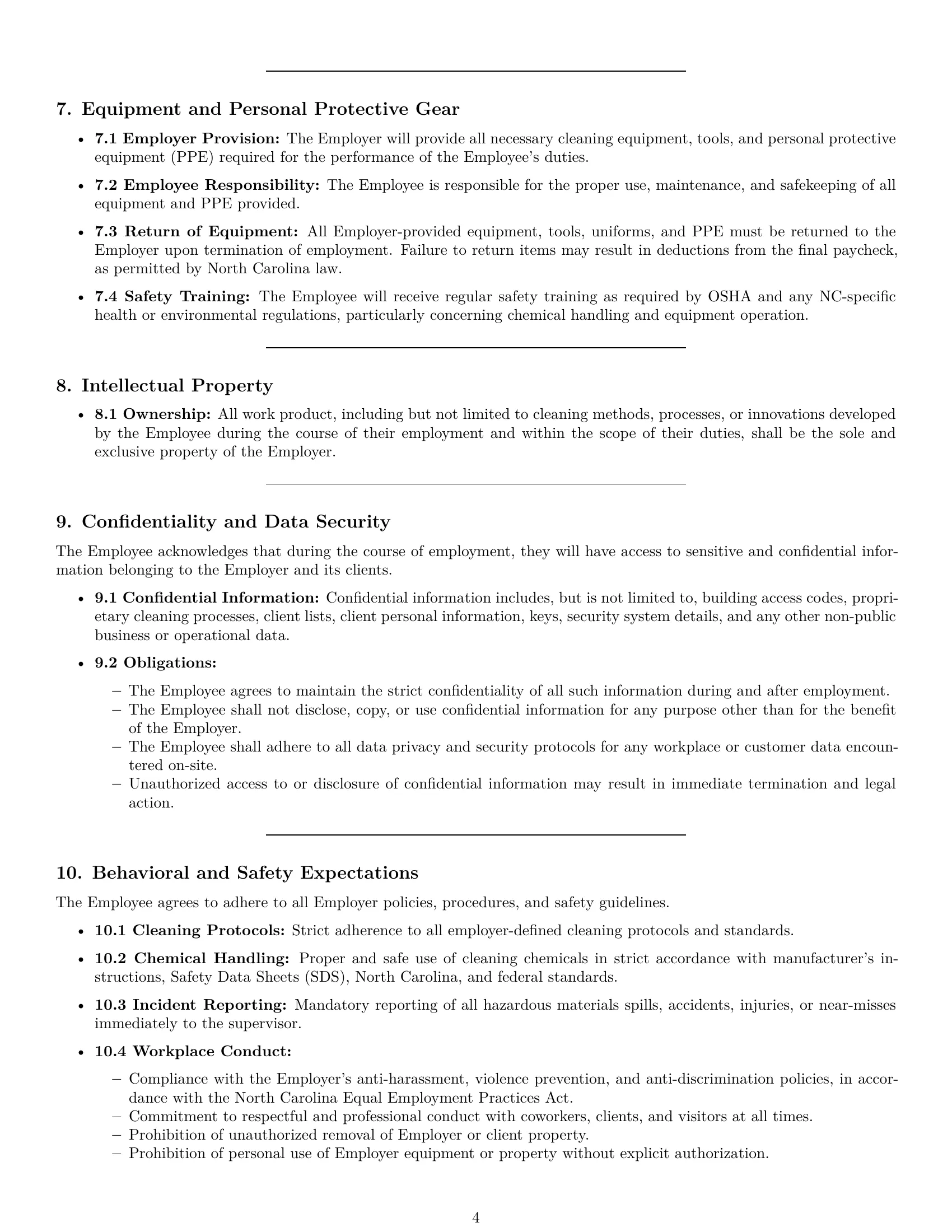Preview page 4 of Pro North Carolina cleaner employment contract template