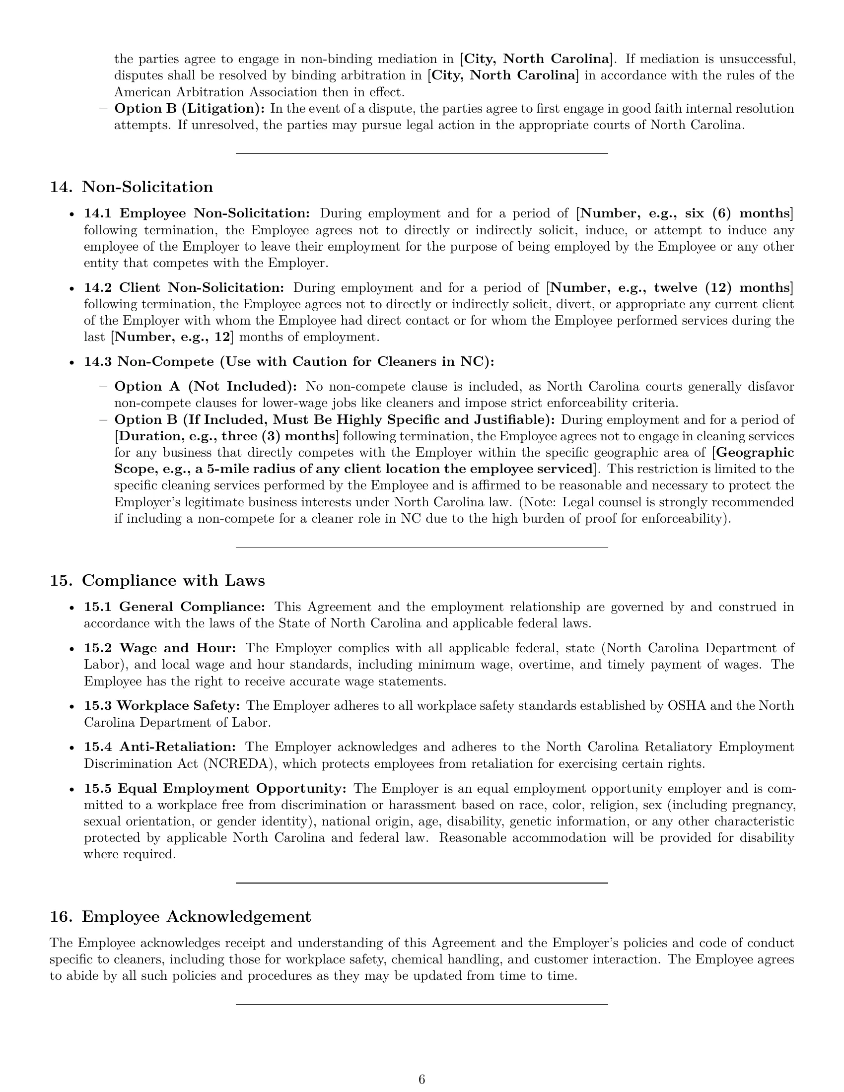 Preview page 6 of Pro North Carolina cleaner employment contract template