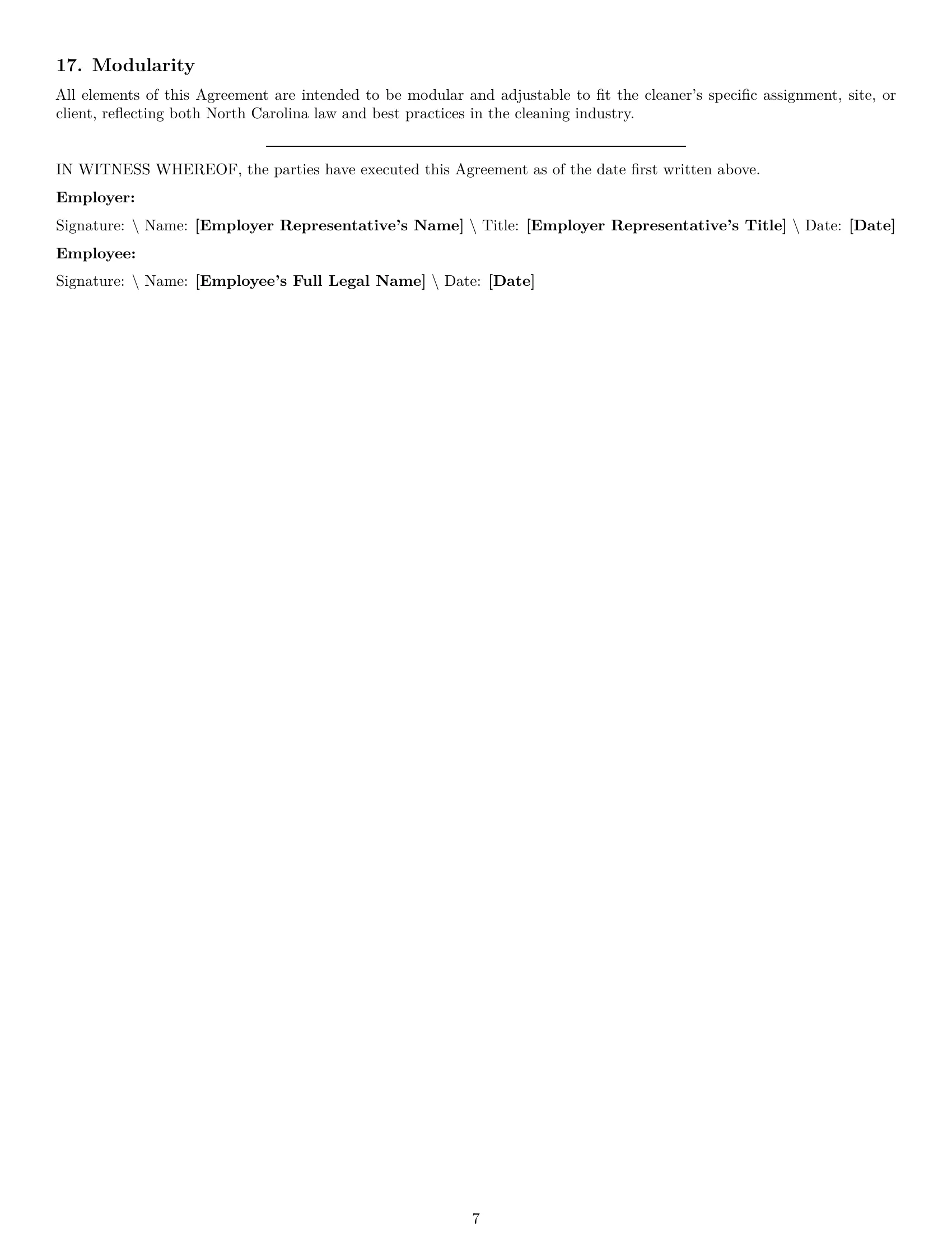 Preview page 7 of Pro North Carolina cleaner employment contract template