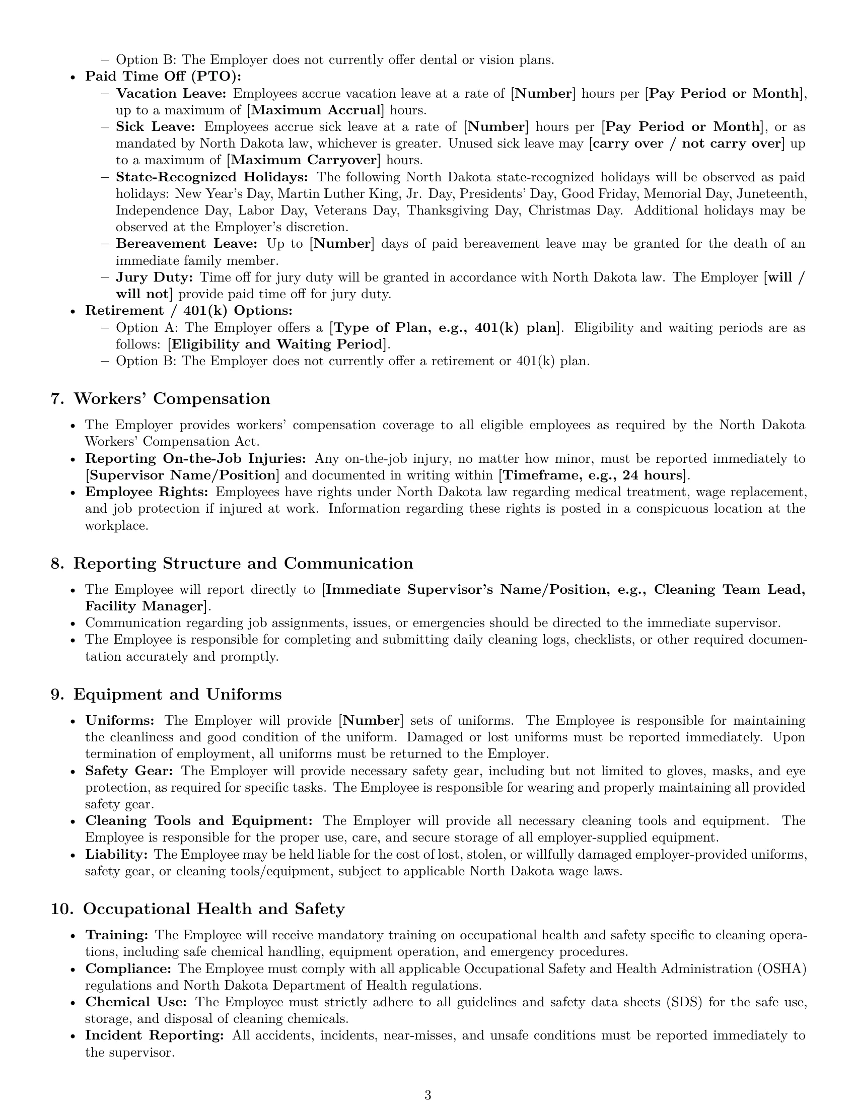 Preview page 3 of Pro North Dakota cleaner employment contract template