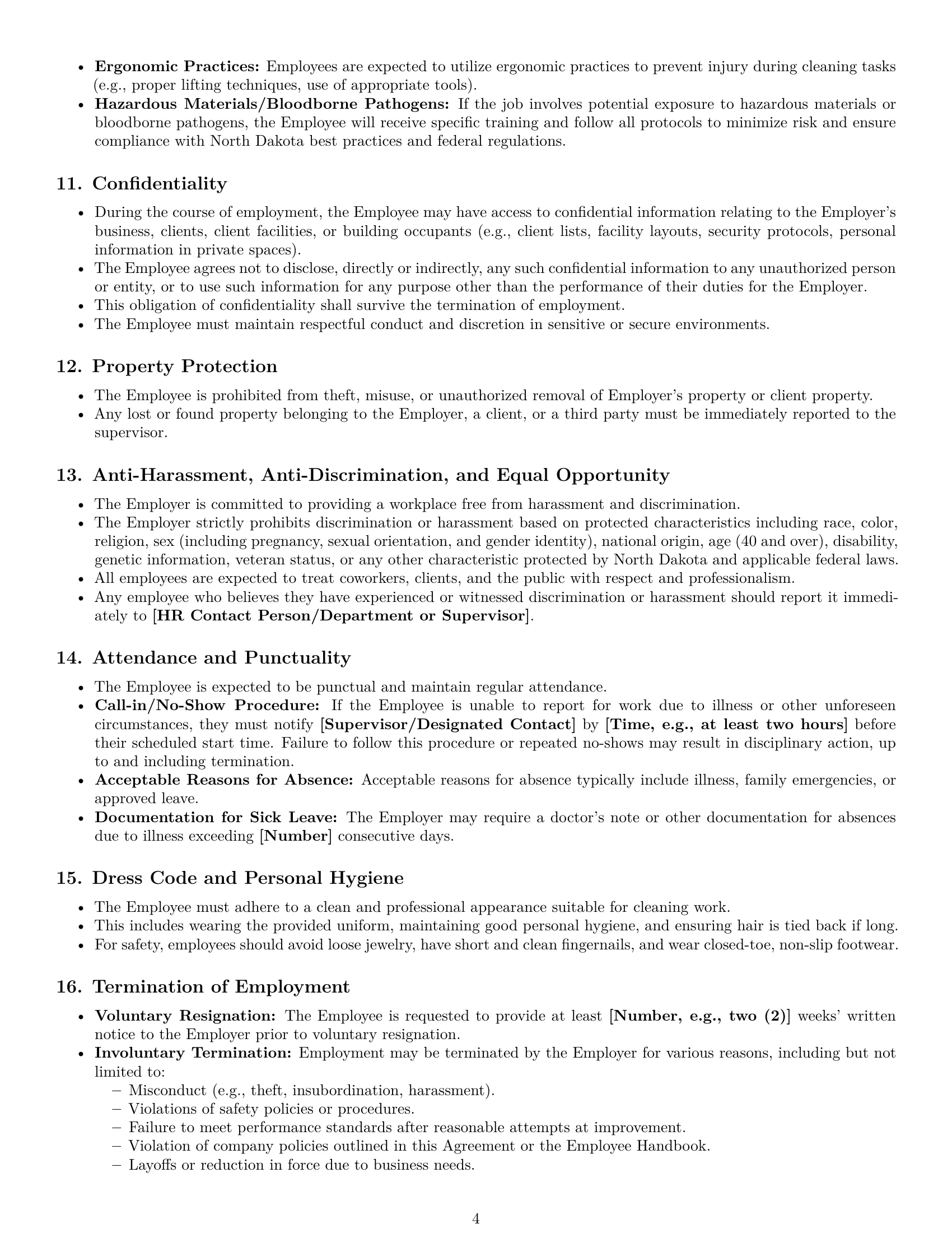 Preview page 4 of Pro North Dakota cleaner employment contract template