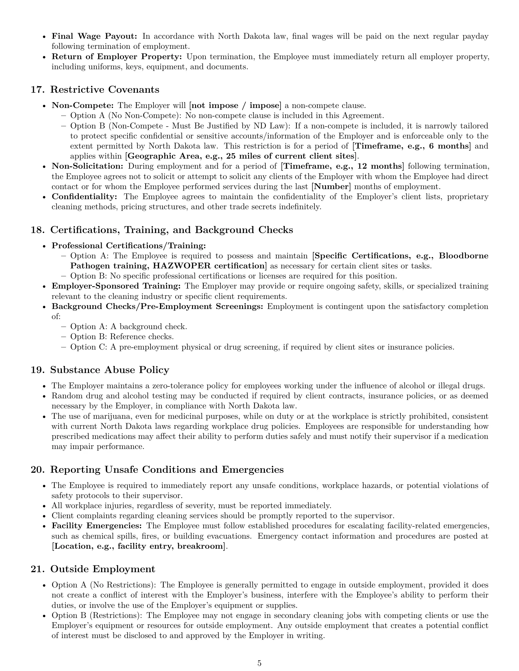 Preview page 5 of Pro North Dakota cleaner employment contract template