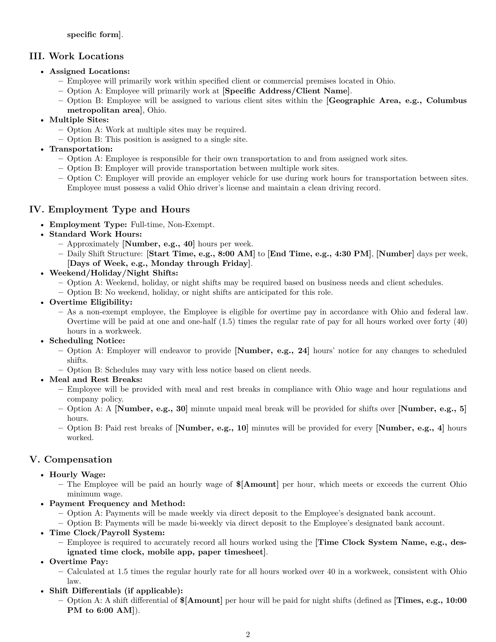 Preview page 2 of Pro Ohio cleaner employment contract template