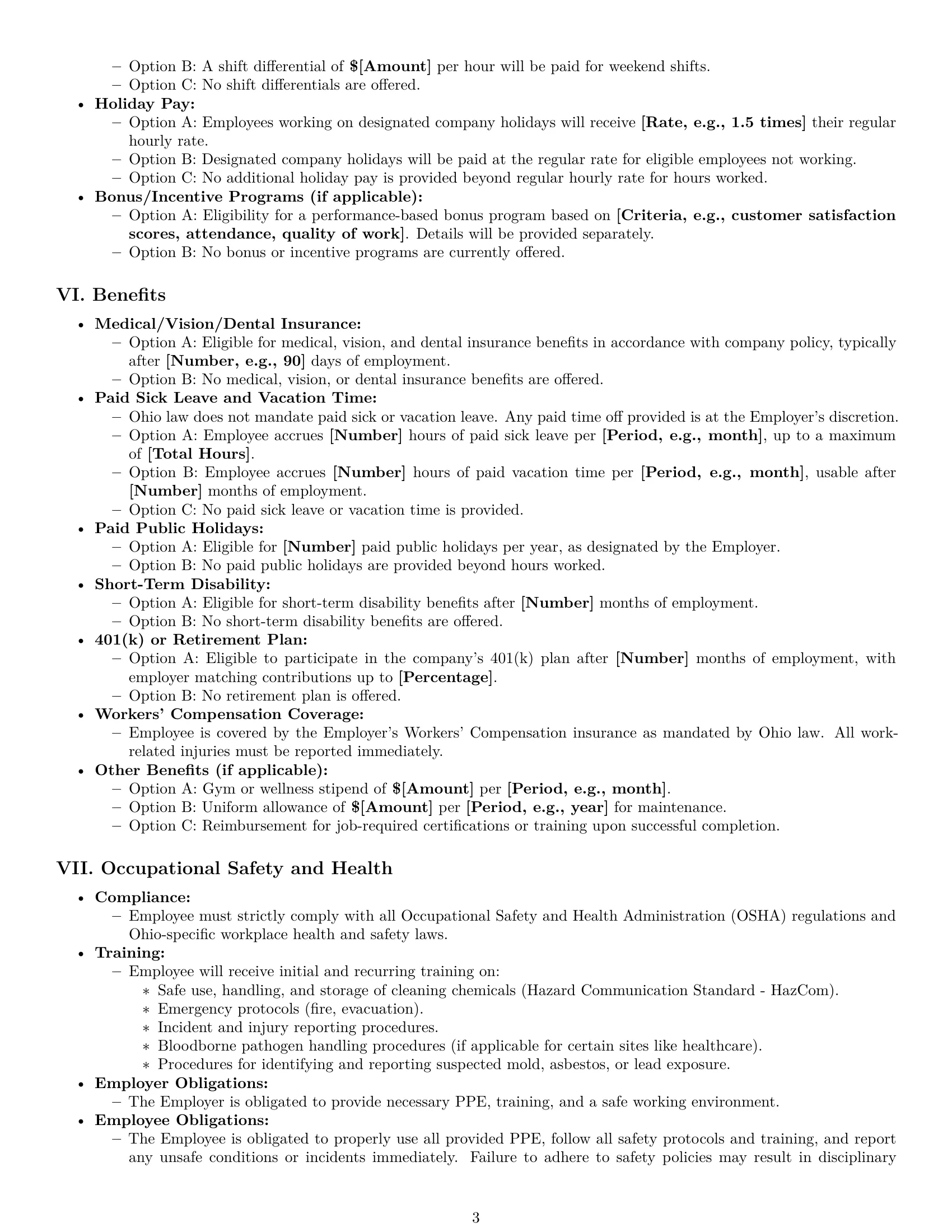 Preview page 3 of Pro Ohio cleaner employment contract template