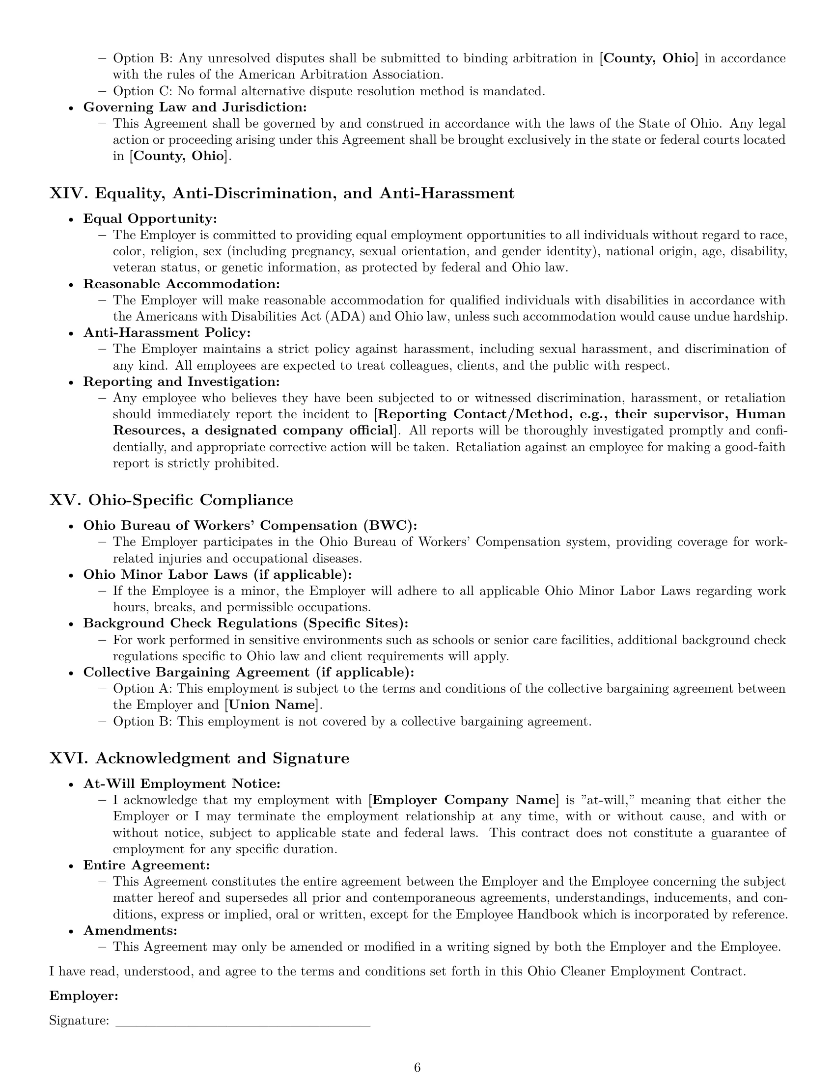 Preview page 6 of Pro Ohio cleaner employment contract template