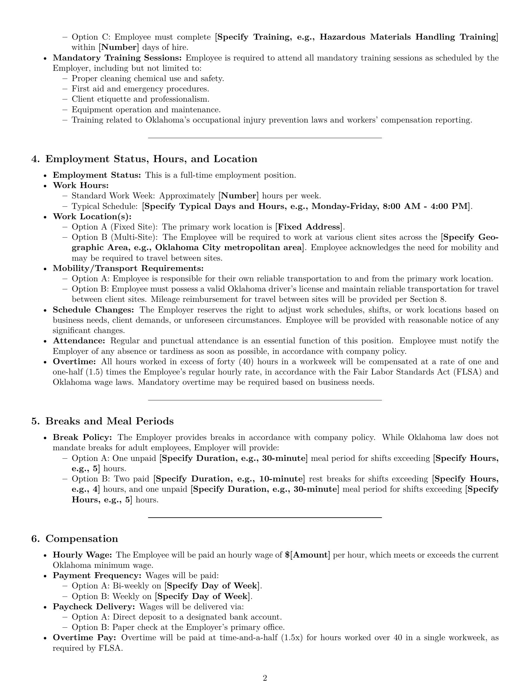 Preview page 2 of Pro Oklahoma cleaner employment contract template