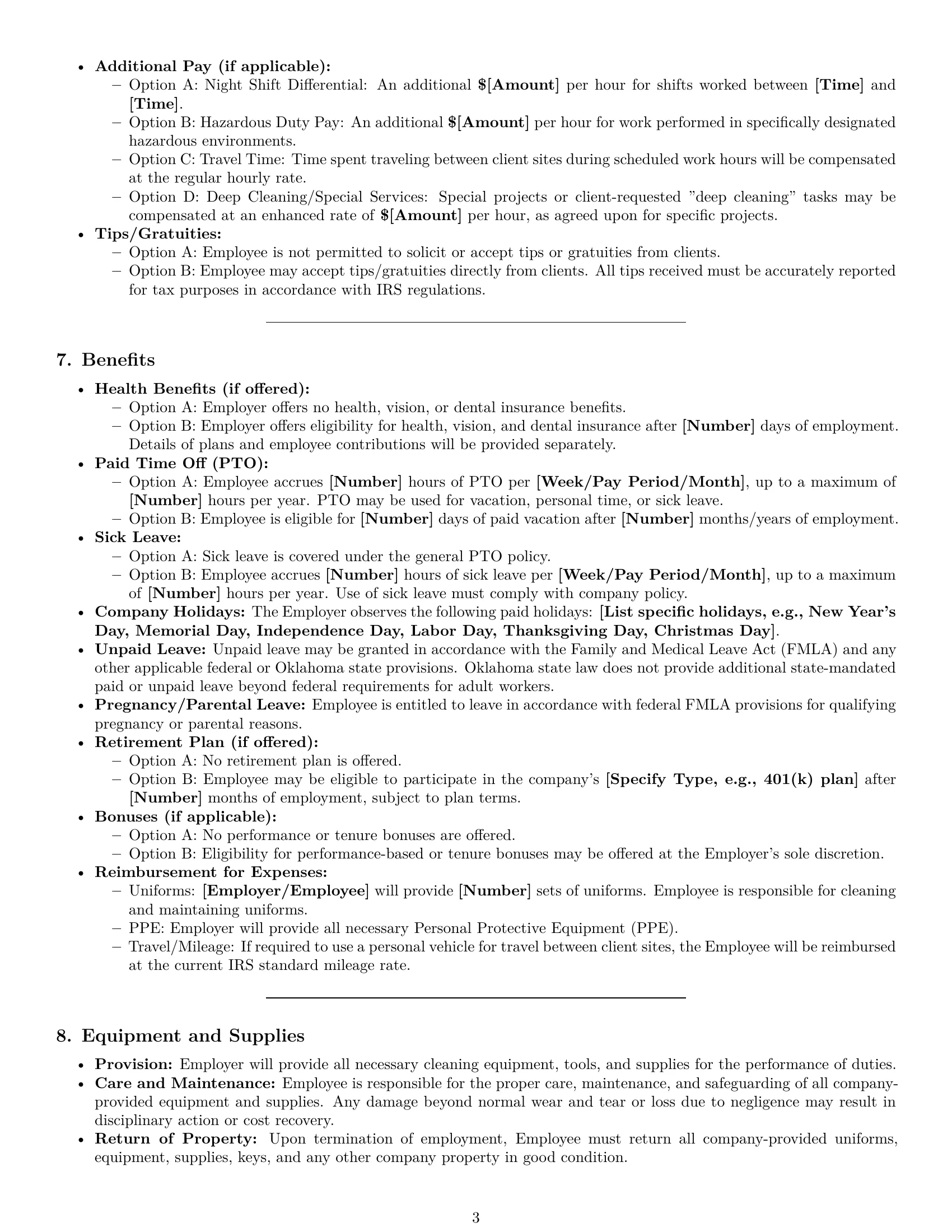 Preview page 3 of Pro Oklahoma cleaner employment contract template