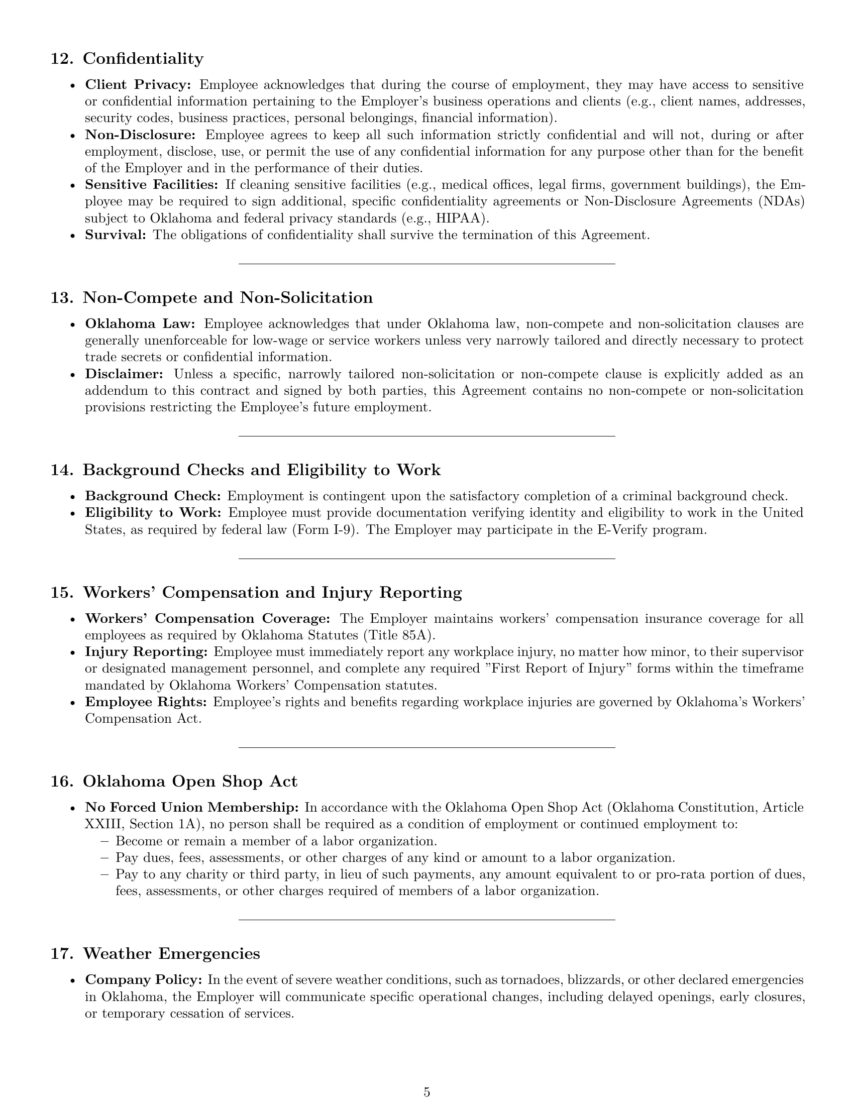 Preview page 5 of Pro Oklahoma cleaner employment contract template