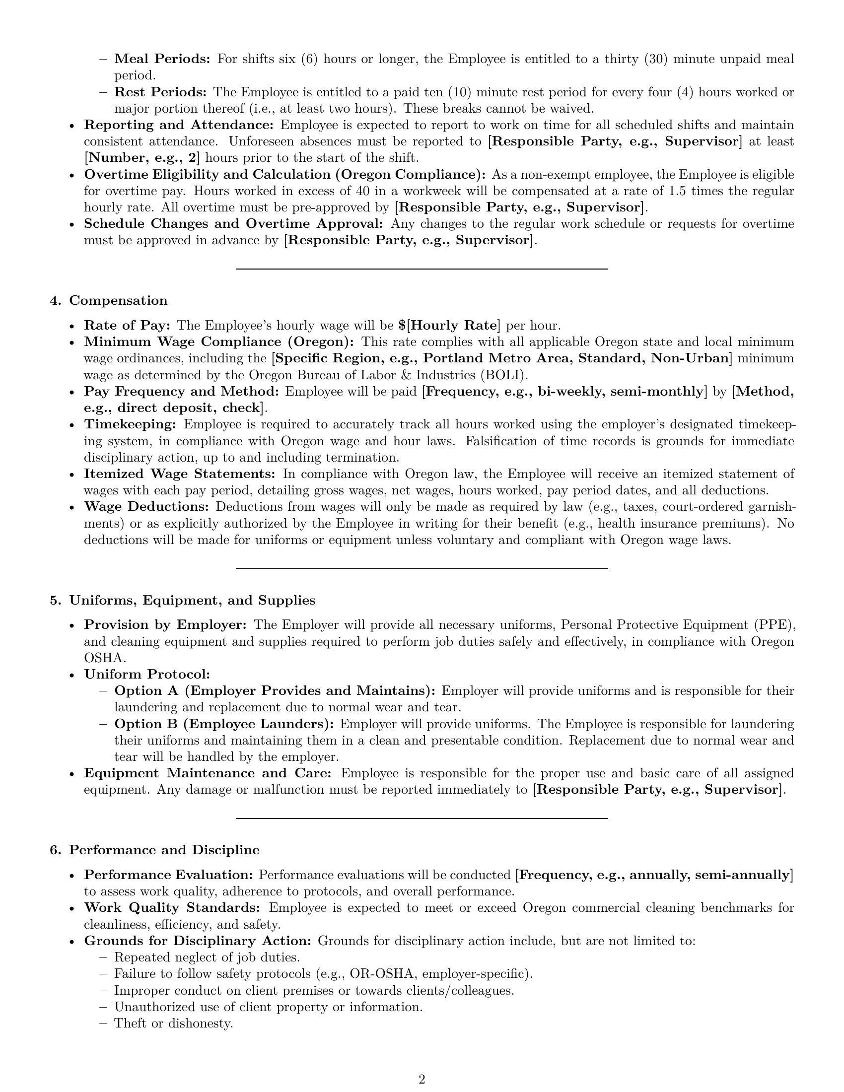 Preview page 2 of Pro Oregon cleaner employment contract template