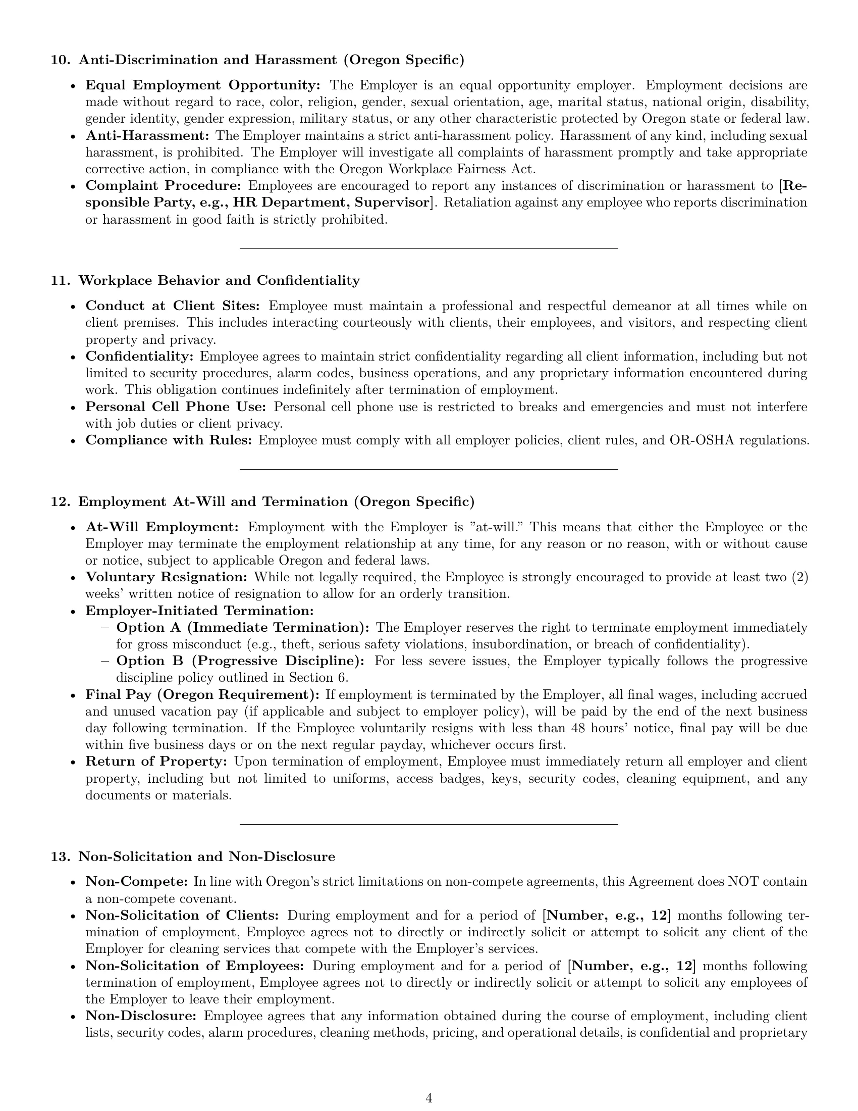 Preview page 4 of Pro Oregon cleaner employment contract template