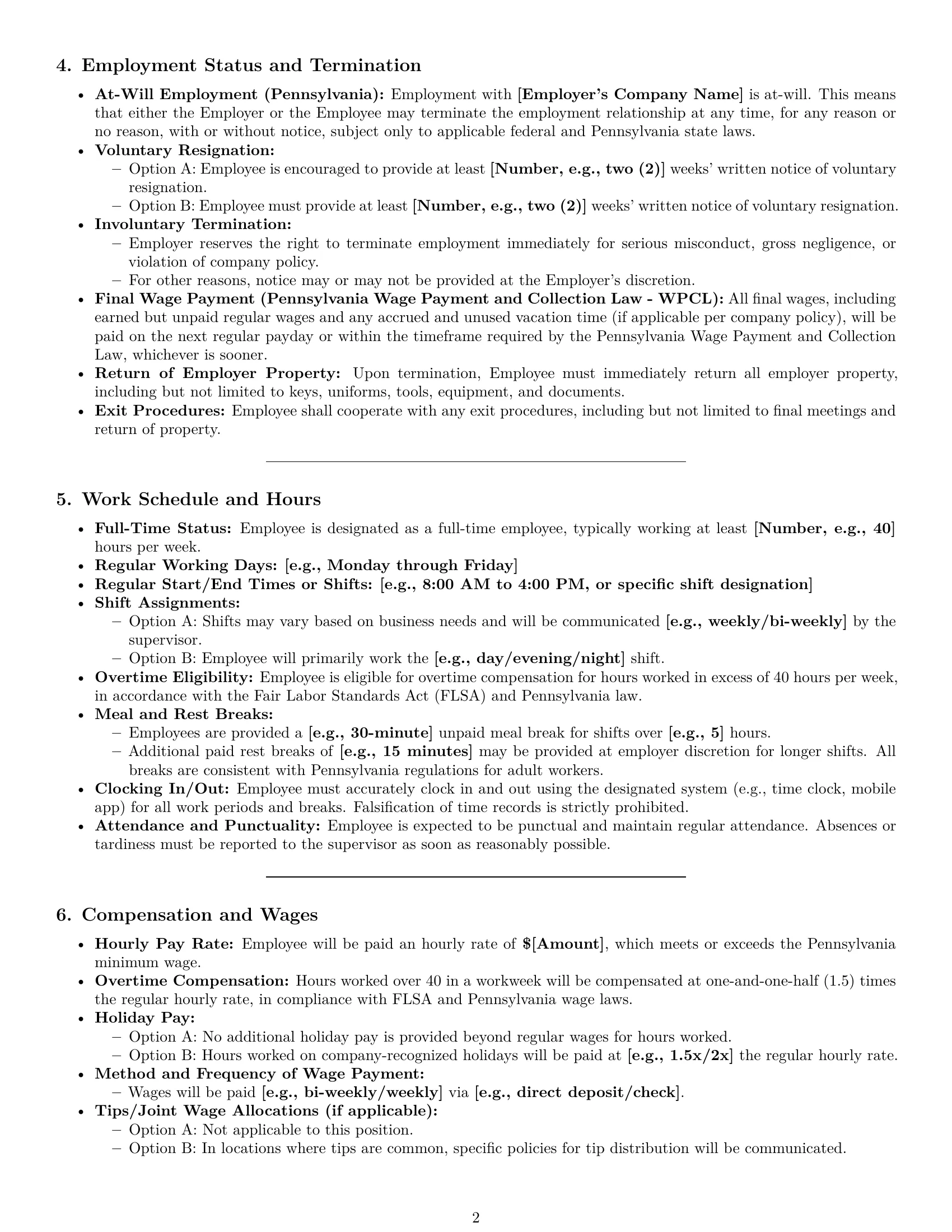 Preview page 2 of Pro Pennsylvania cleaner employment contract template