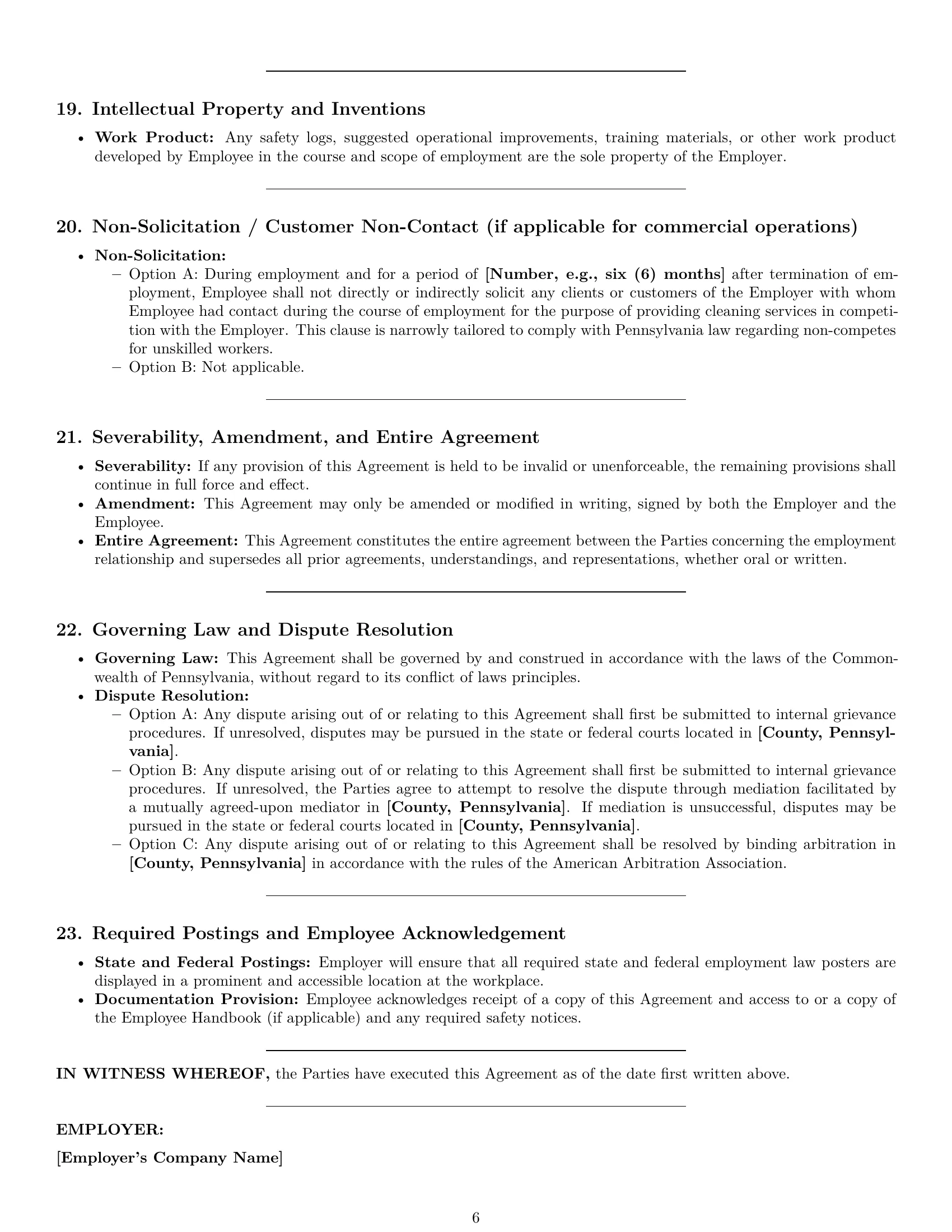 Preview page 6 of Pro Pennsylvania cleaner employment contract template