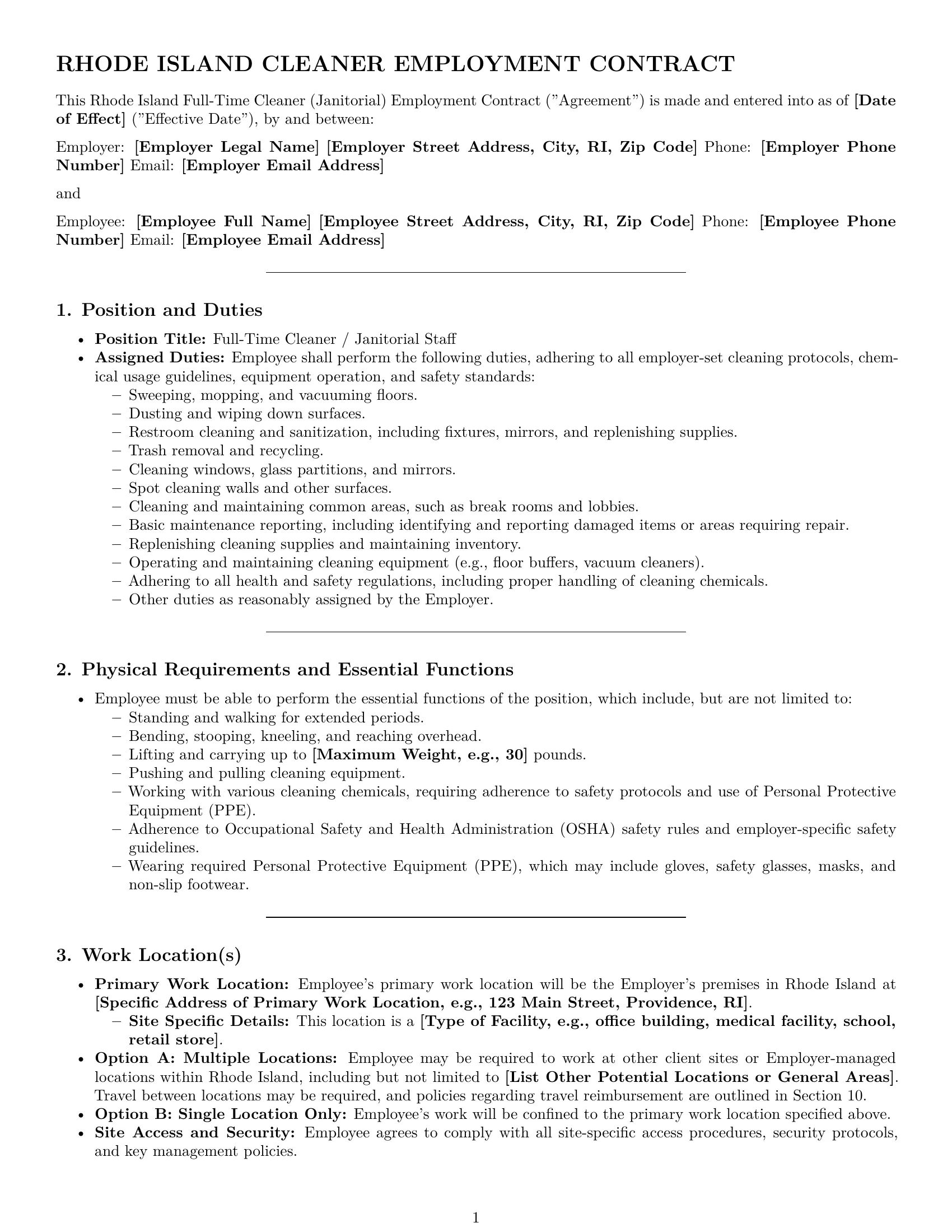 Preview page 1 of Pro Rhode Island cleaner employment contract template