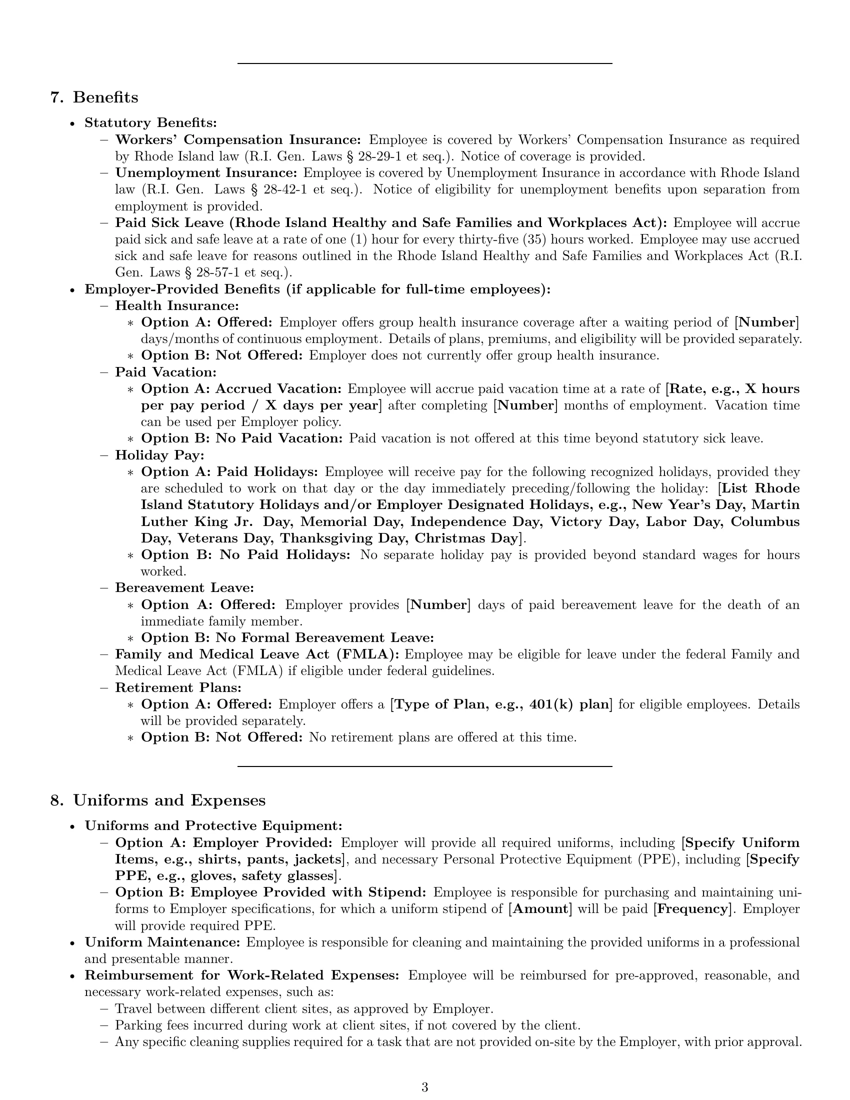 Preview page 3 of Pro Rhode Island cleaner employment contract template