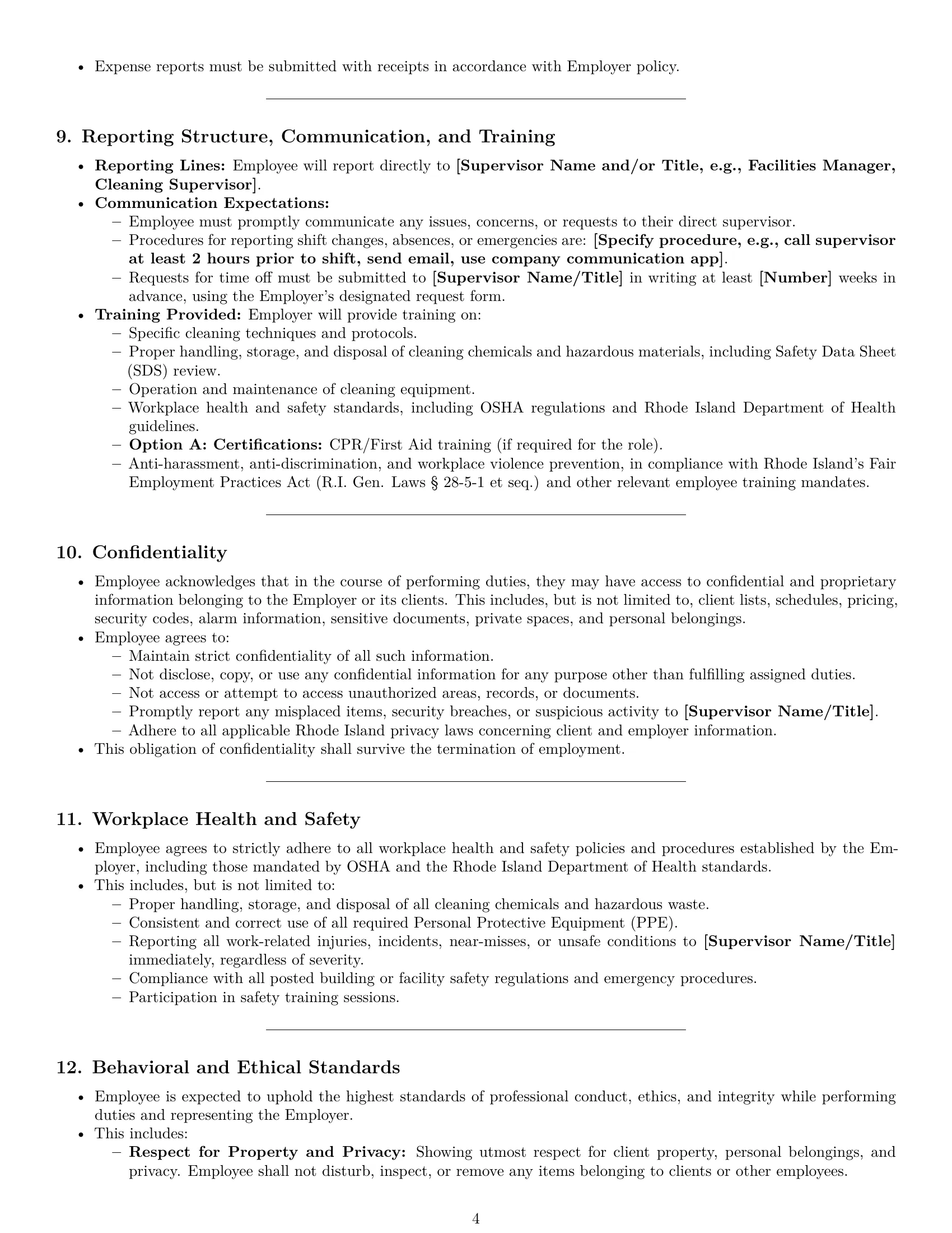 Preview page 4 of Pro Rhode Island cleaner employment contract template