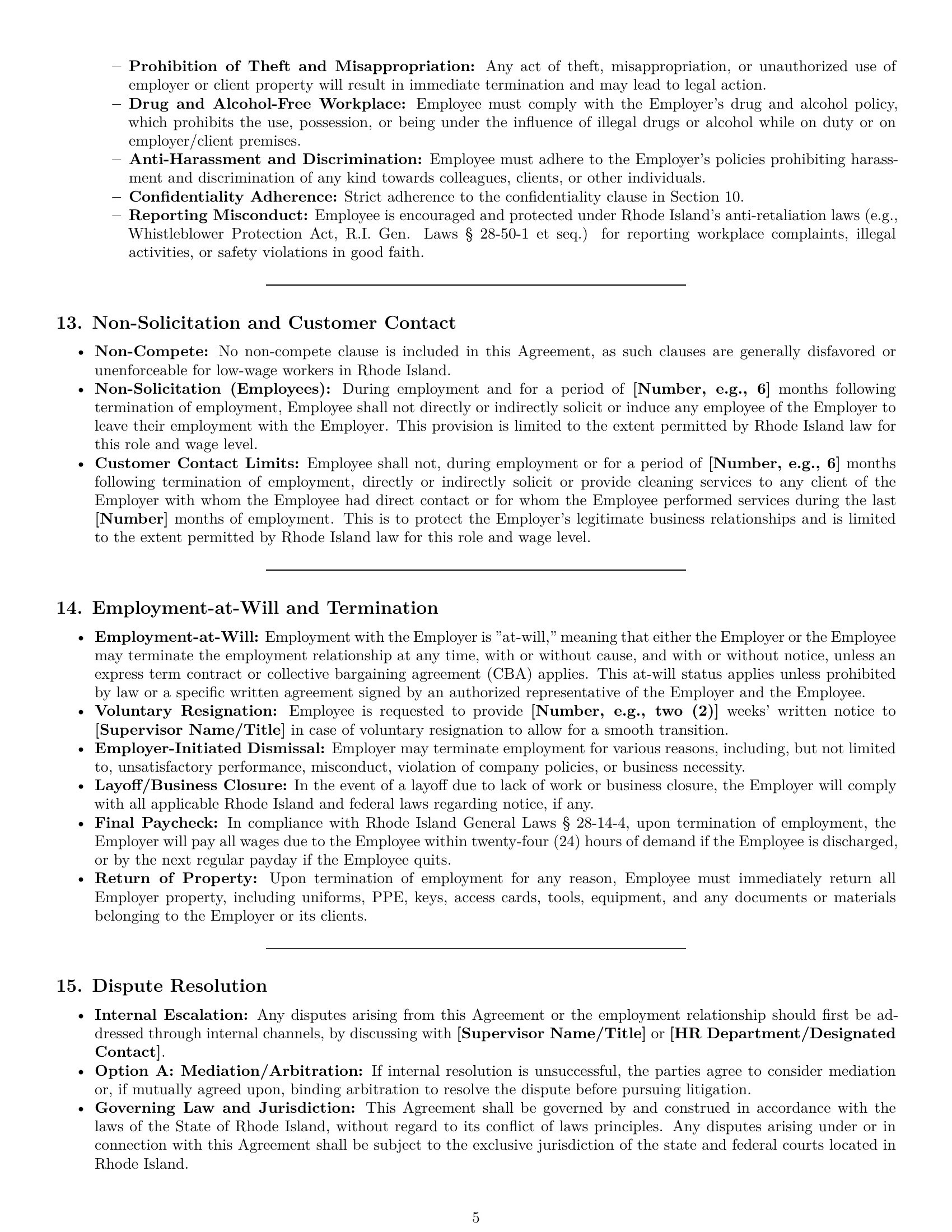 Preview page 5 of Pro Rhode Island cleaner employment contract template