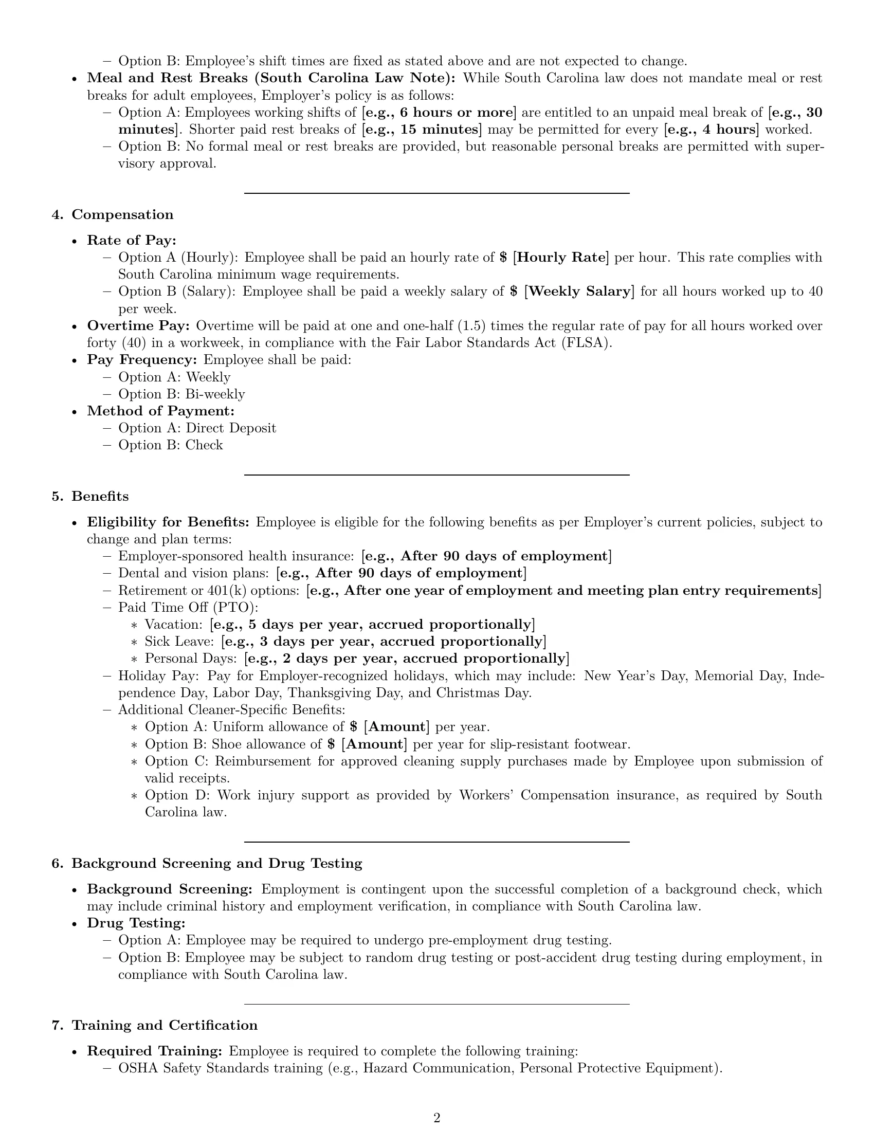 Preview page 2 of Pro South Carolina cleaner employment contract template
