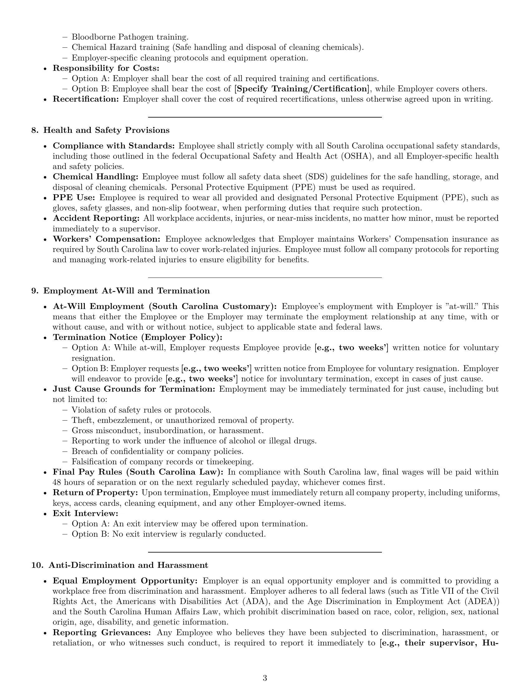 Preview page 3 of Pro South Carolina cleaner employment contract template