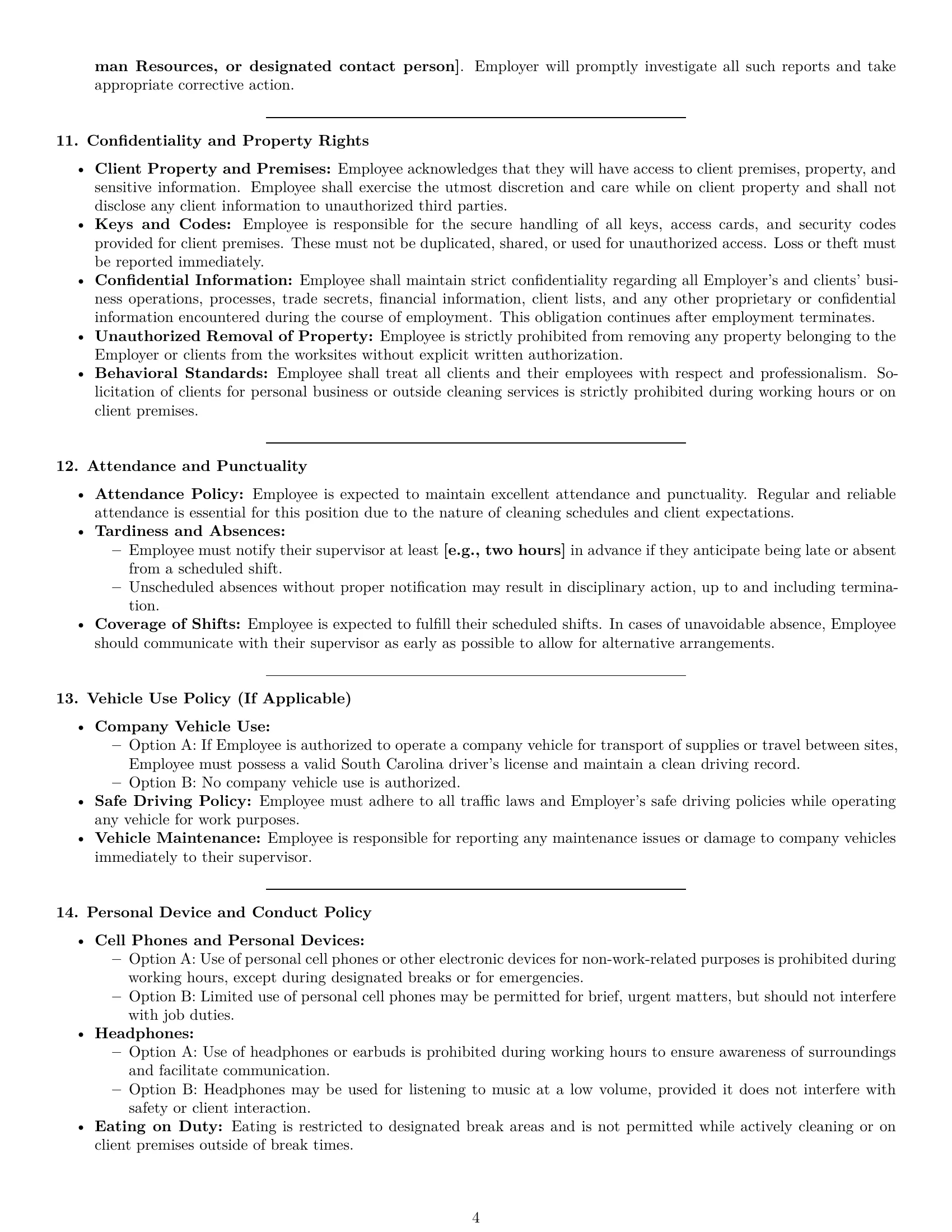Preview page 4 of Pro South Carolina cleaner employment contract template