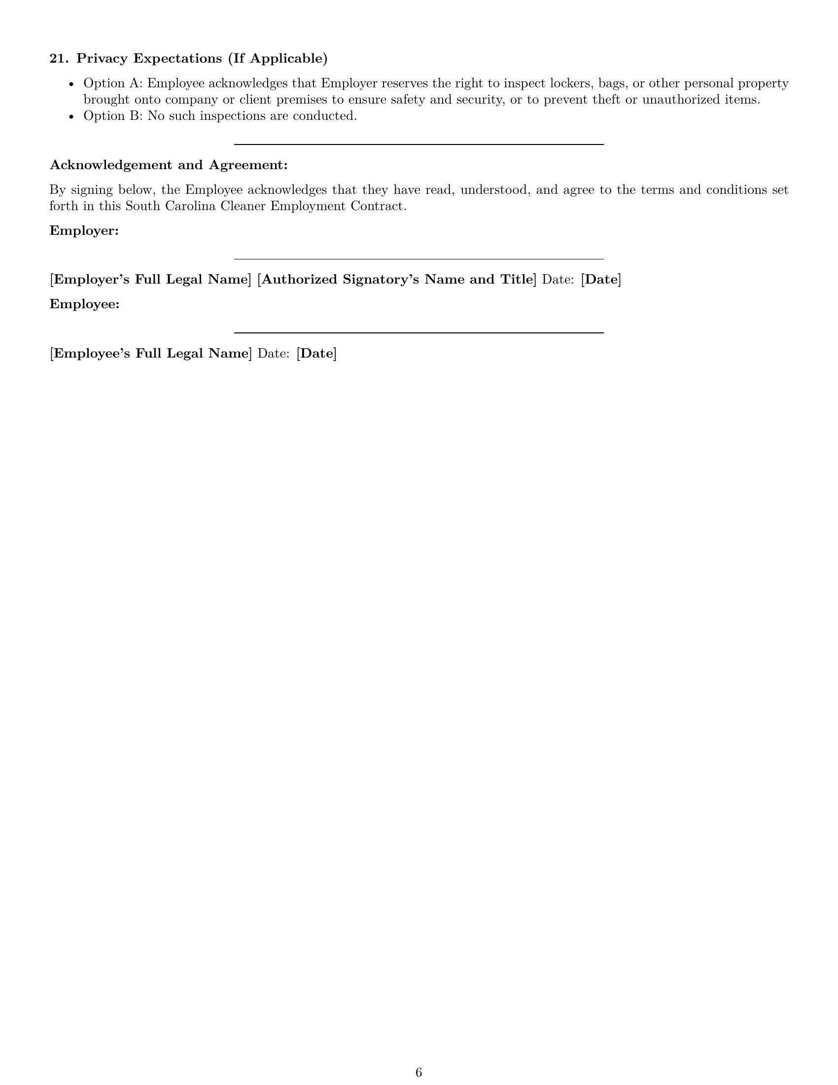 Preview page 6 of Pro South Carolina cleaner employment contract template