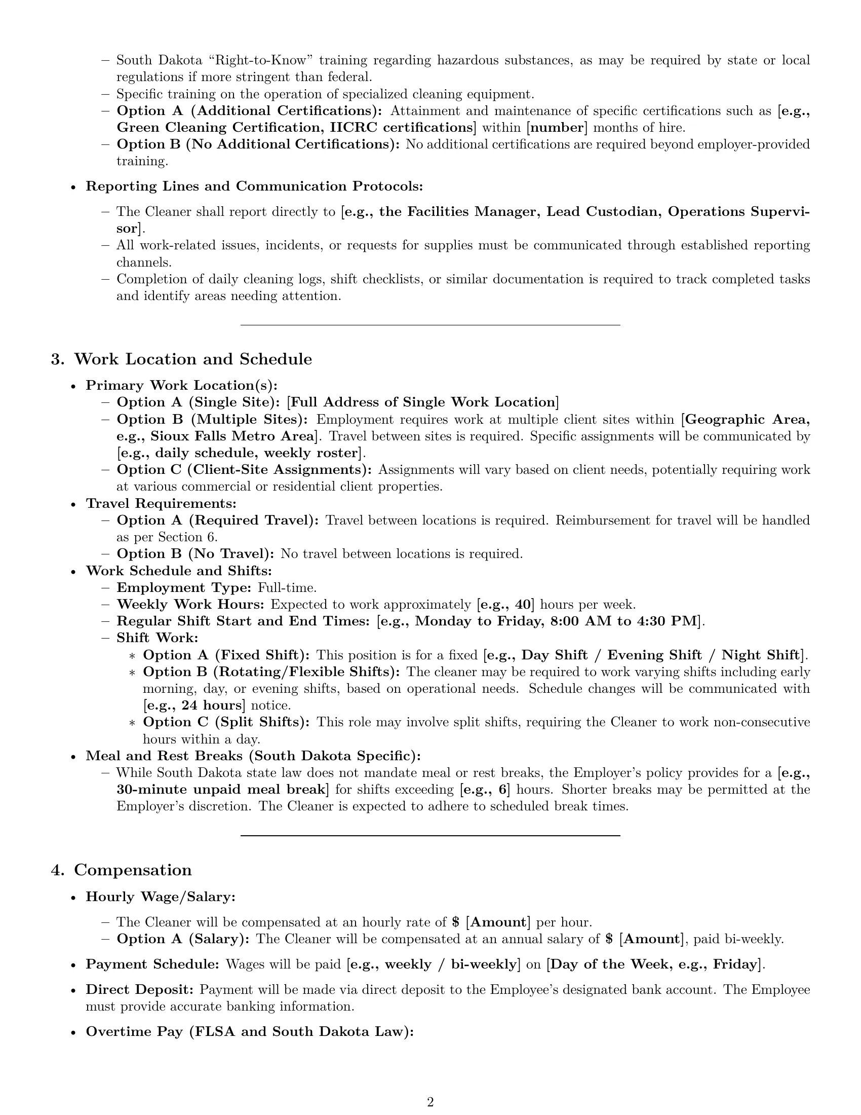 Preview page 2 of Pro South Dakota cleaner employment contract template