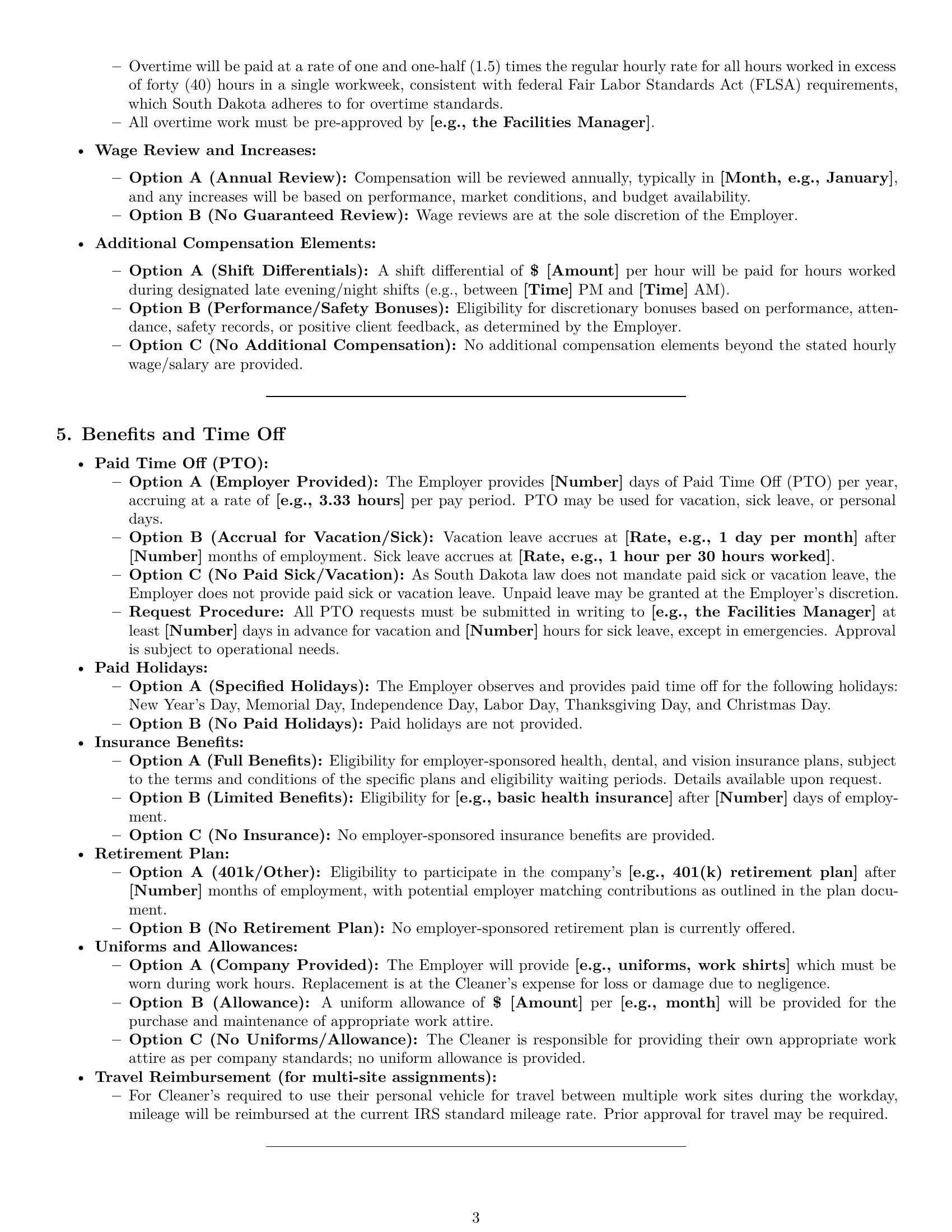 Preview page 3 of Pro South Dakota cleaner employment contract template