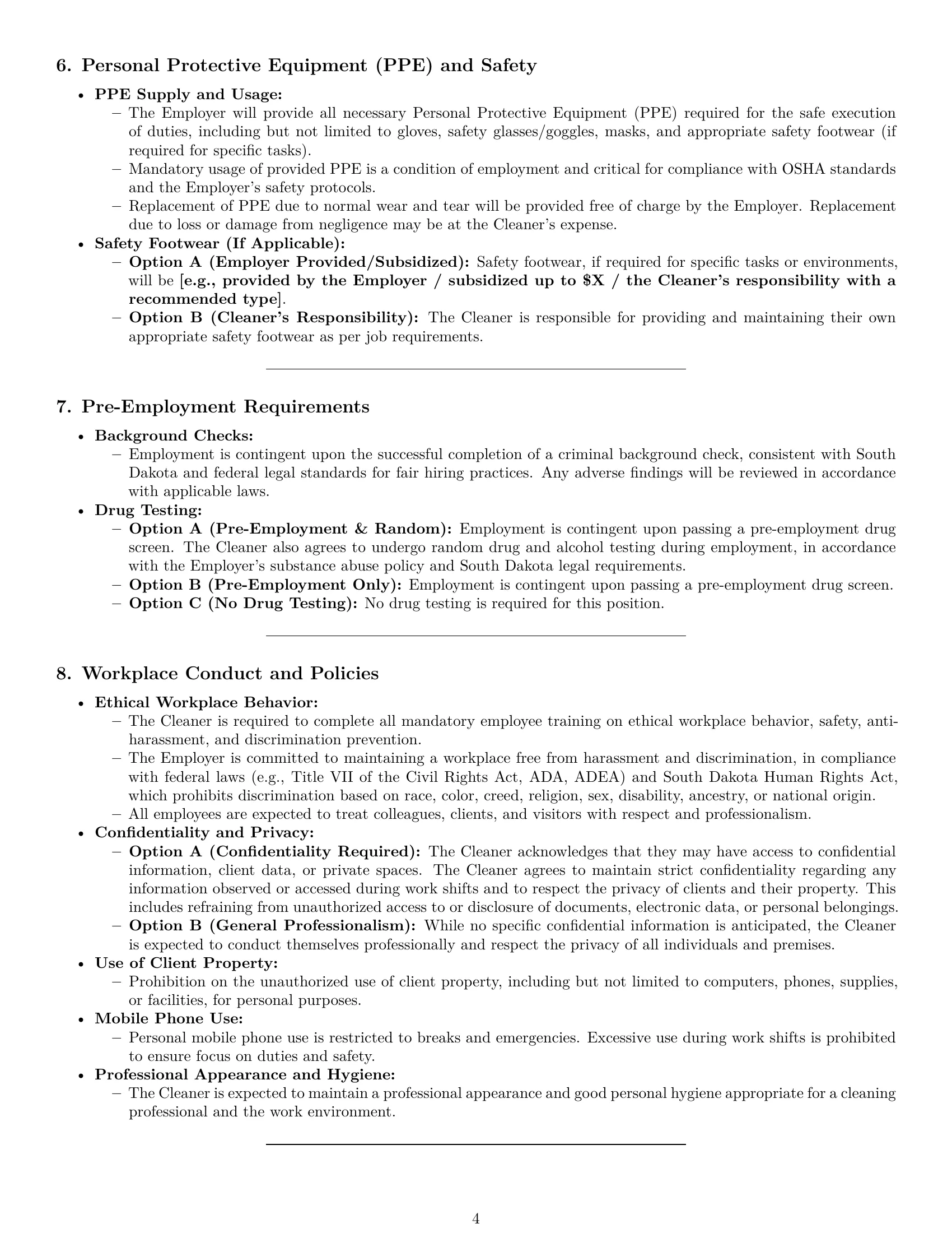 Preview page 4 of Pro South Dakota cleaner employment contract template