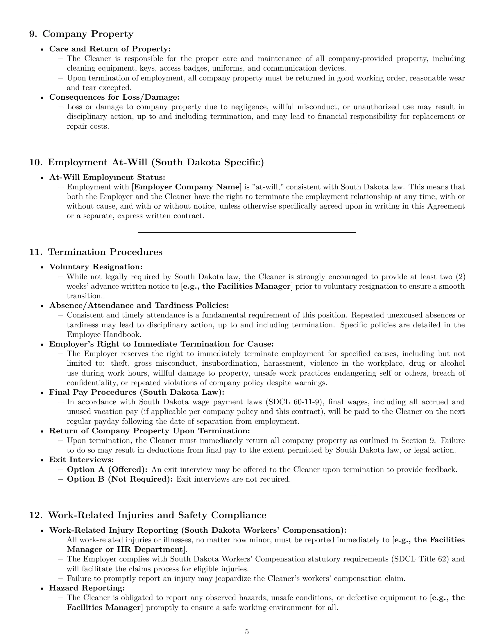 Preview page 5 of Pro South Dakota cleaner employment contract template