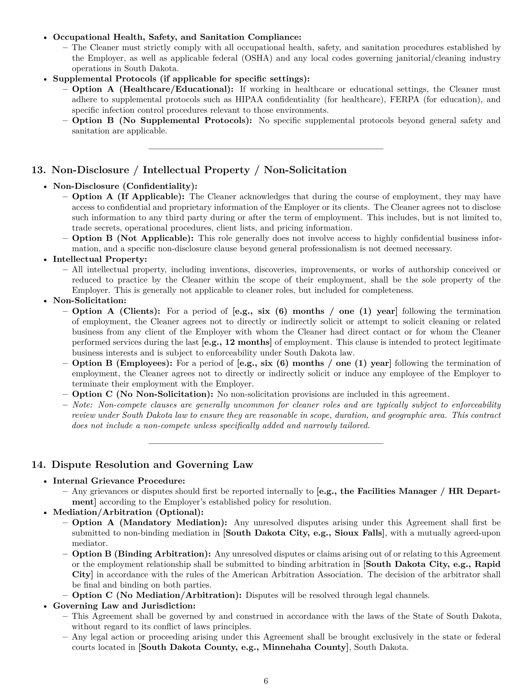 Preview page 6 of Pro South Dakota cleaner employment contract template