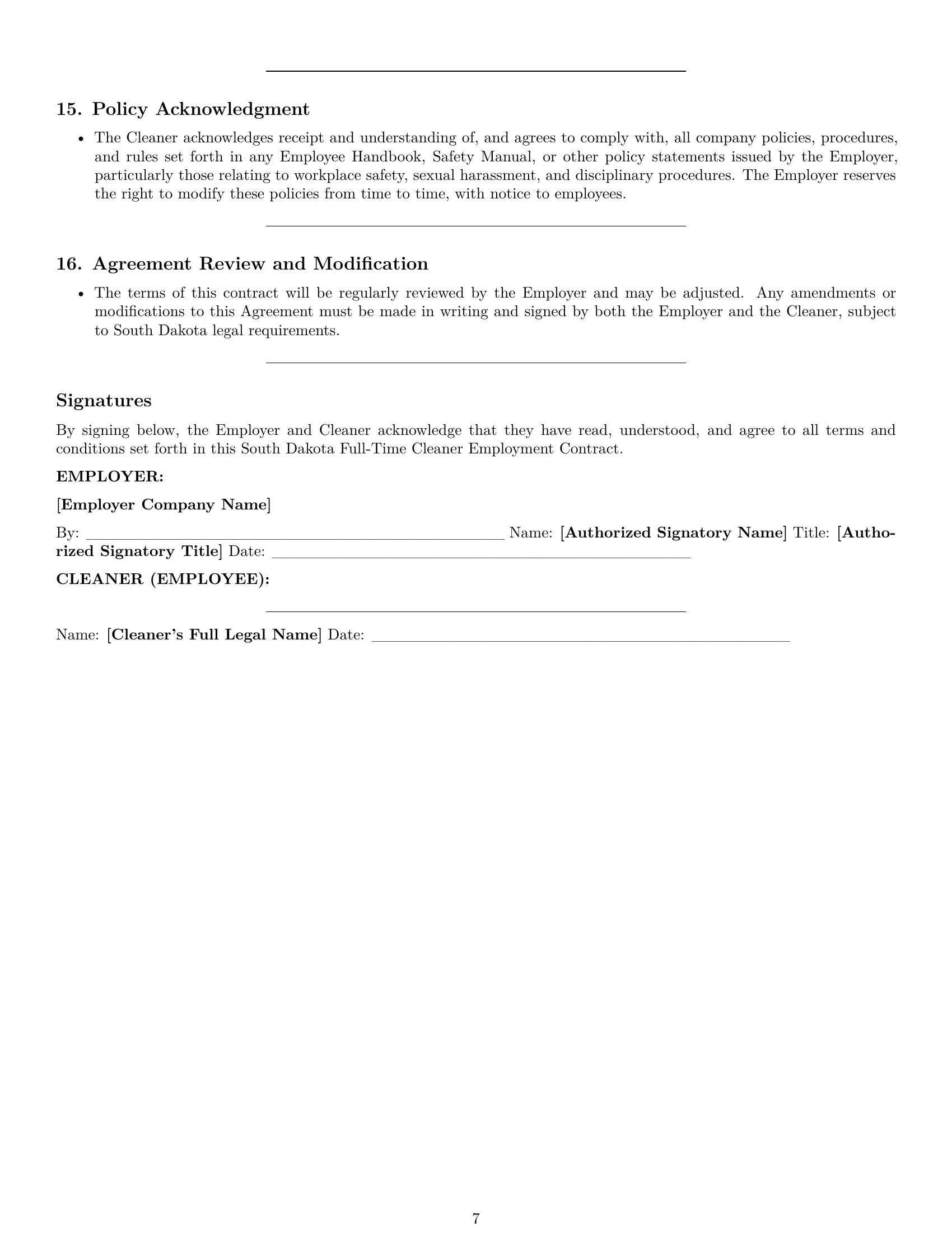Preview page 7 of Pro South Dakota cleaner employment contract template