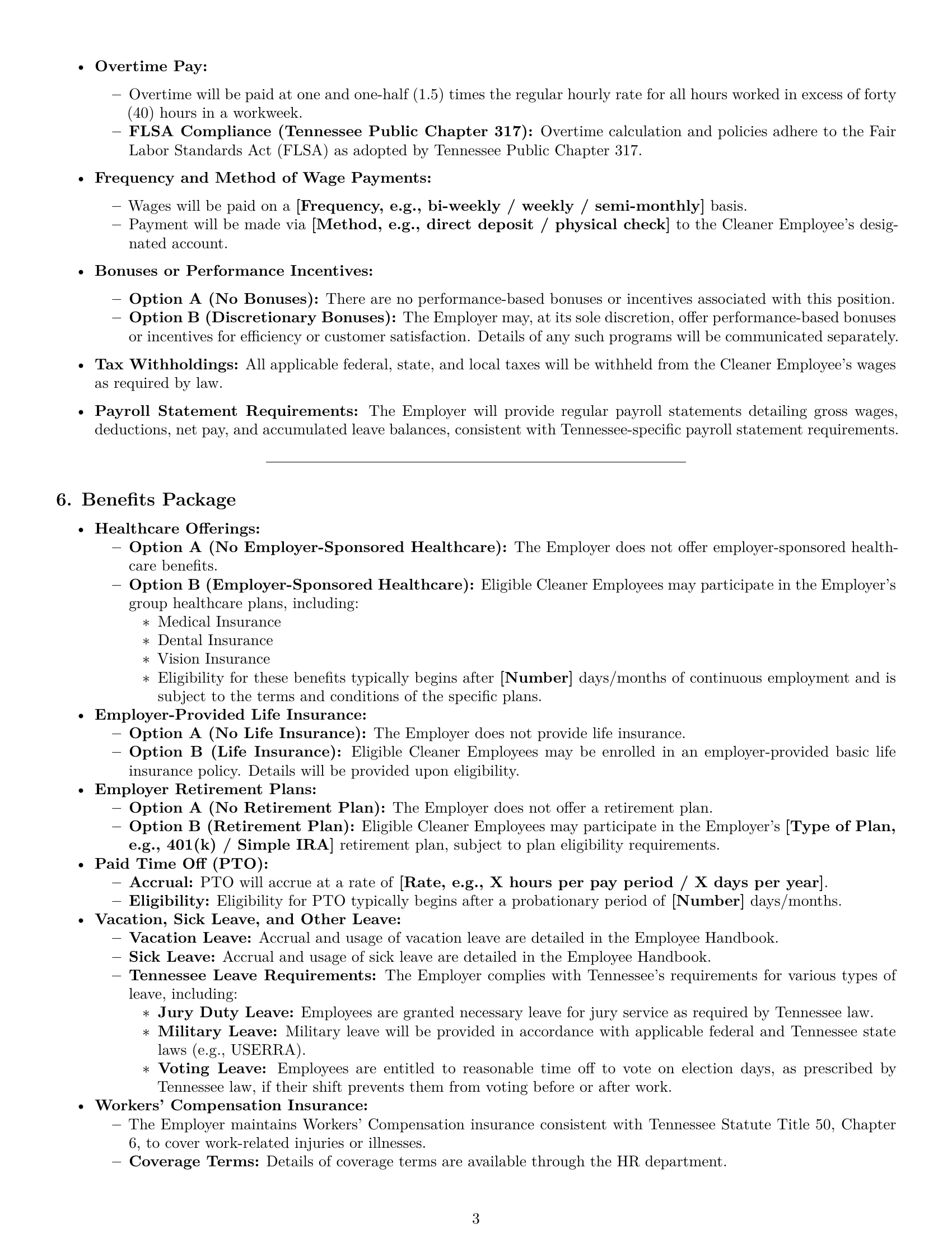 Preview page 3 of Pro Tennessee cleaner employment contract template
