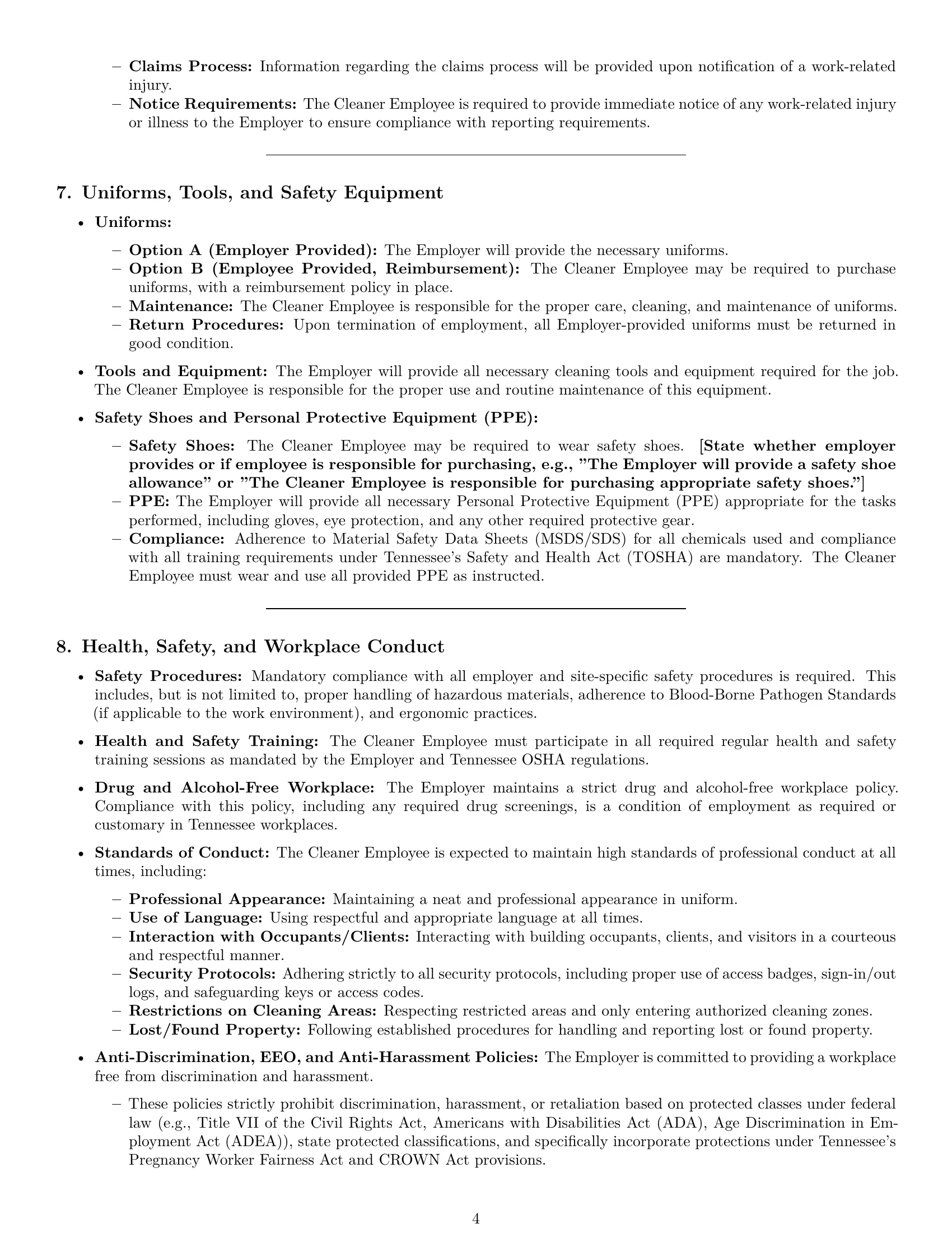 Preview page 4 of Pro Tennessee cleaner employment contract template
