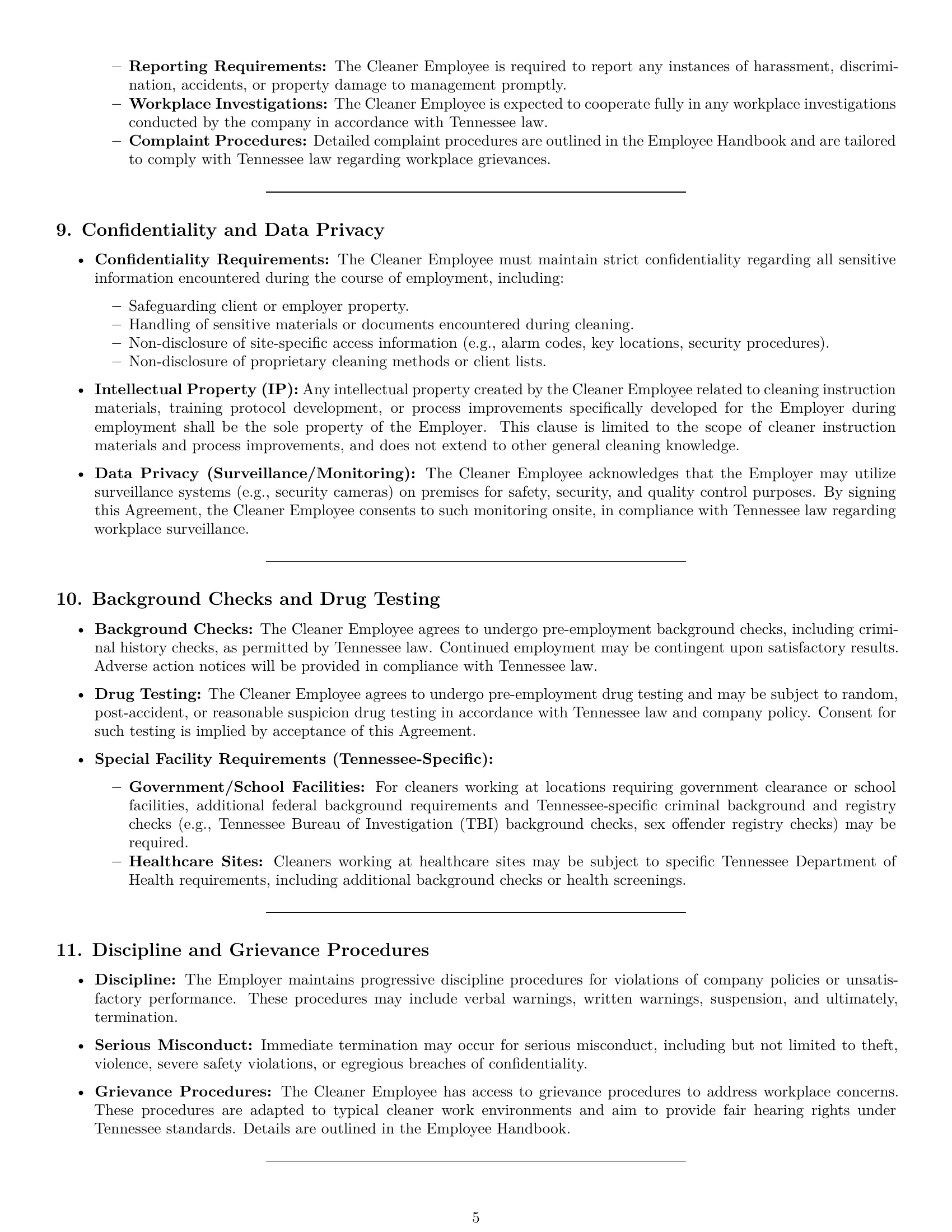 Preview page 5 of Pro Tennessee cleaner employment contract template