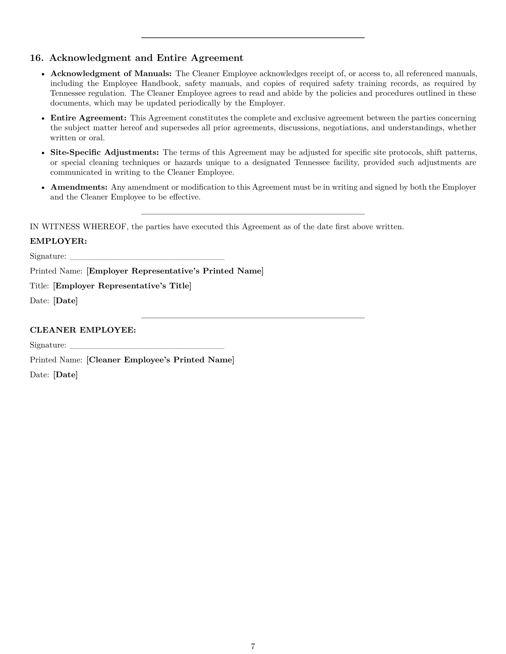 Preview page 7 of Pro Tennessee cleaner employment contract template