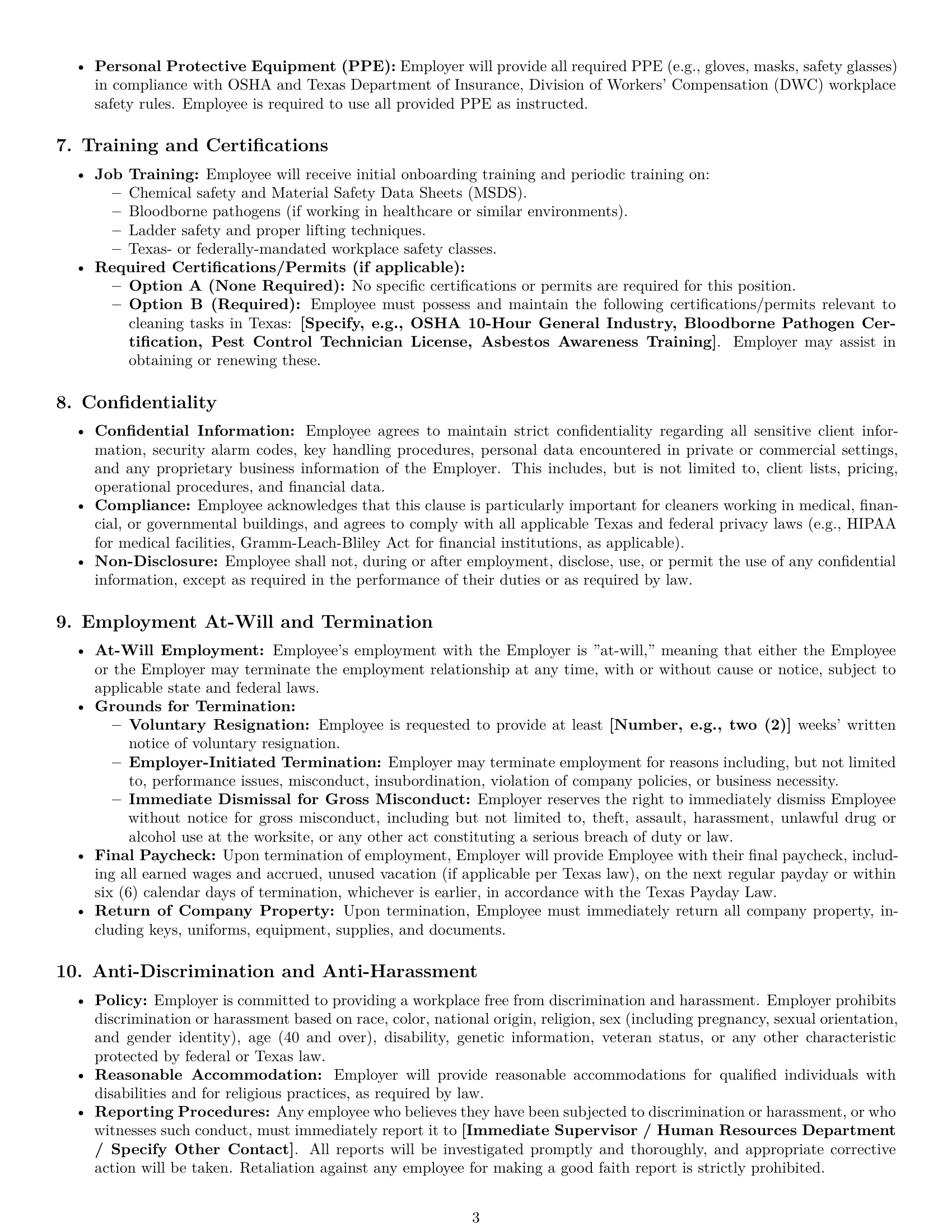Preview page 3 of Pro Texas cleaner employment contract template