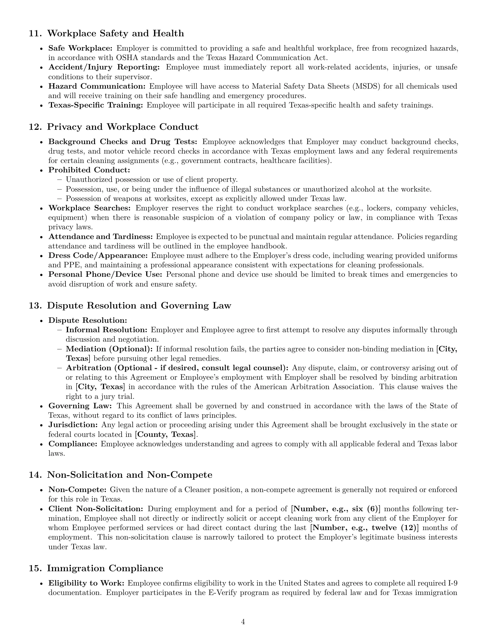 Preview page 4 of Pro Texas cleaner employment contract template