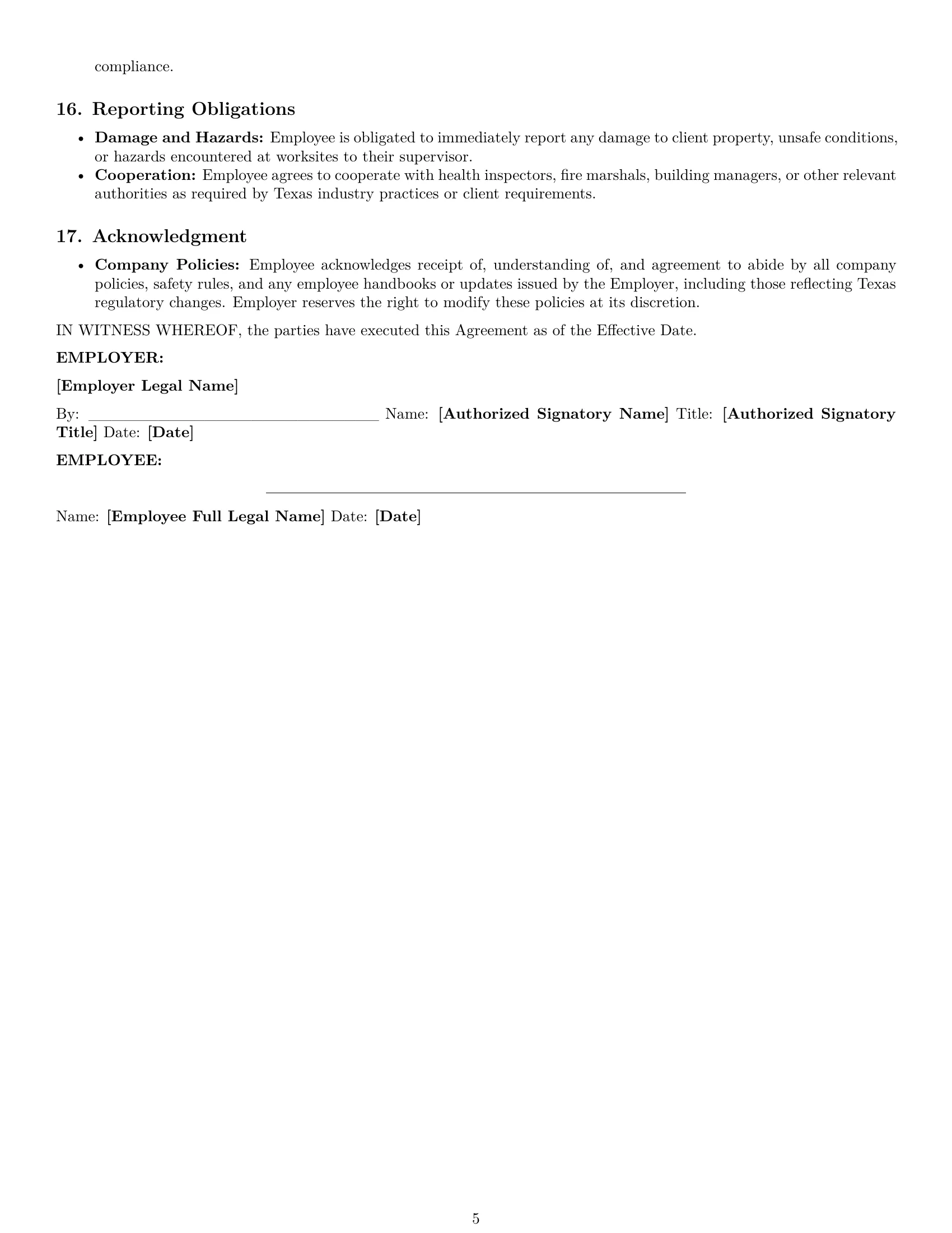 Preview page 5 of Pro Texas cleaner employment contract template