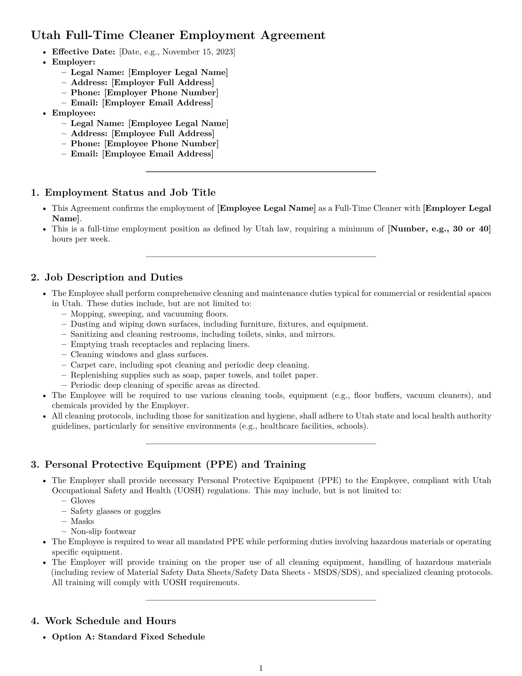 Preview page 1 of Pro Utah cleaner employment contract template