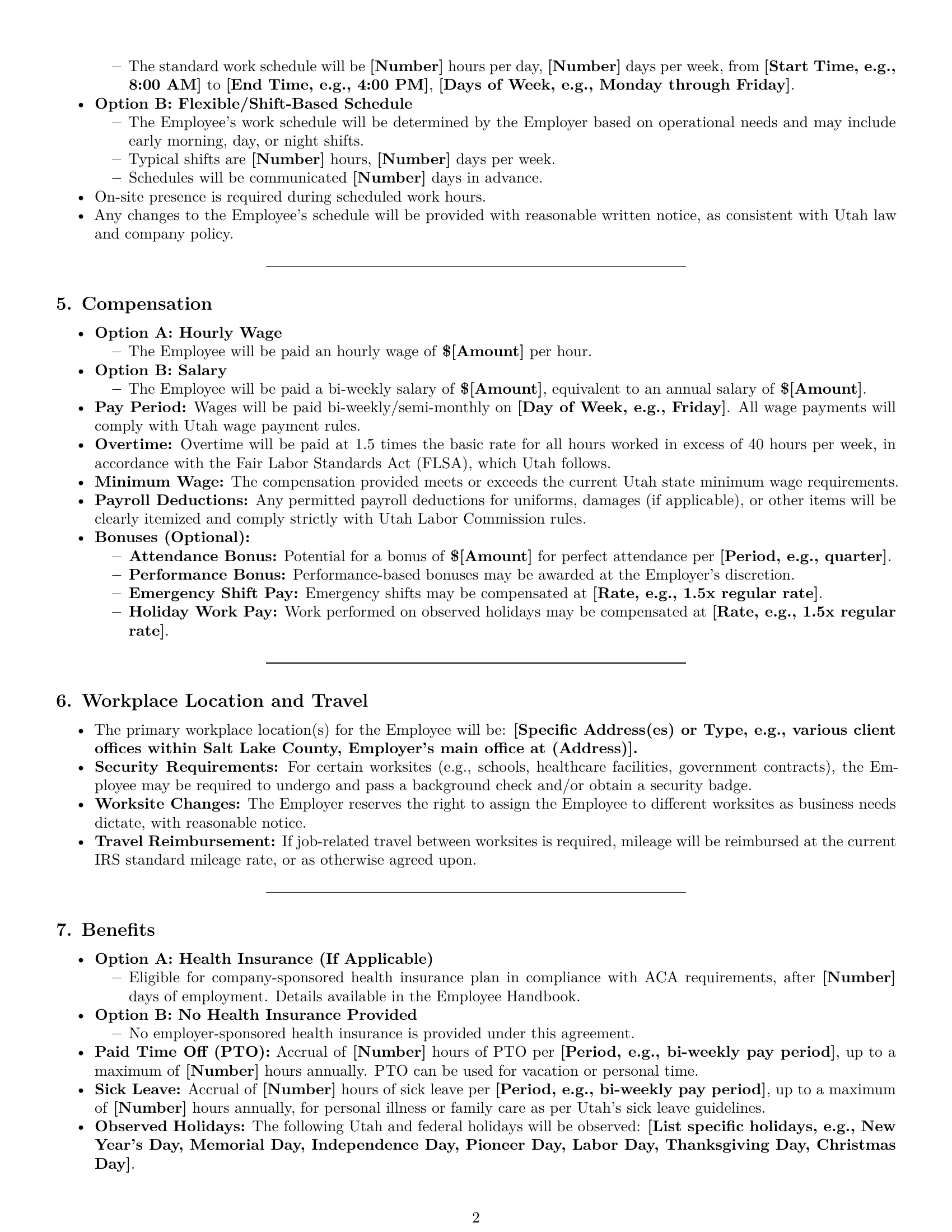 Preview page 2 of Pro Utah cleaner employment contract template