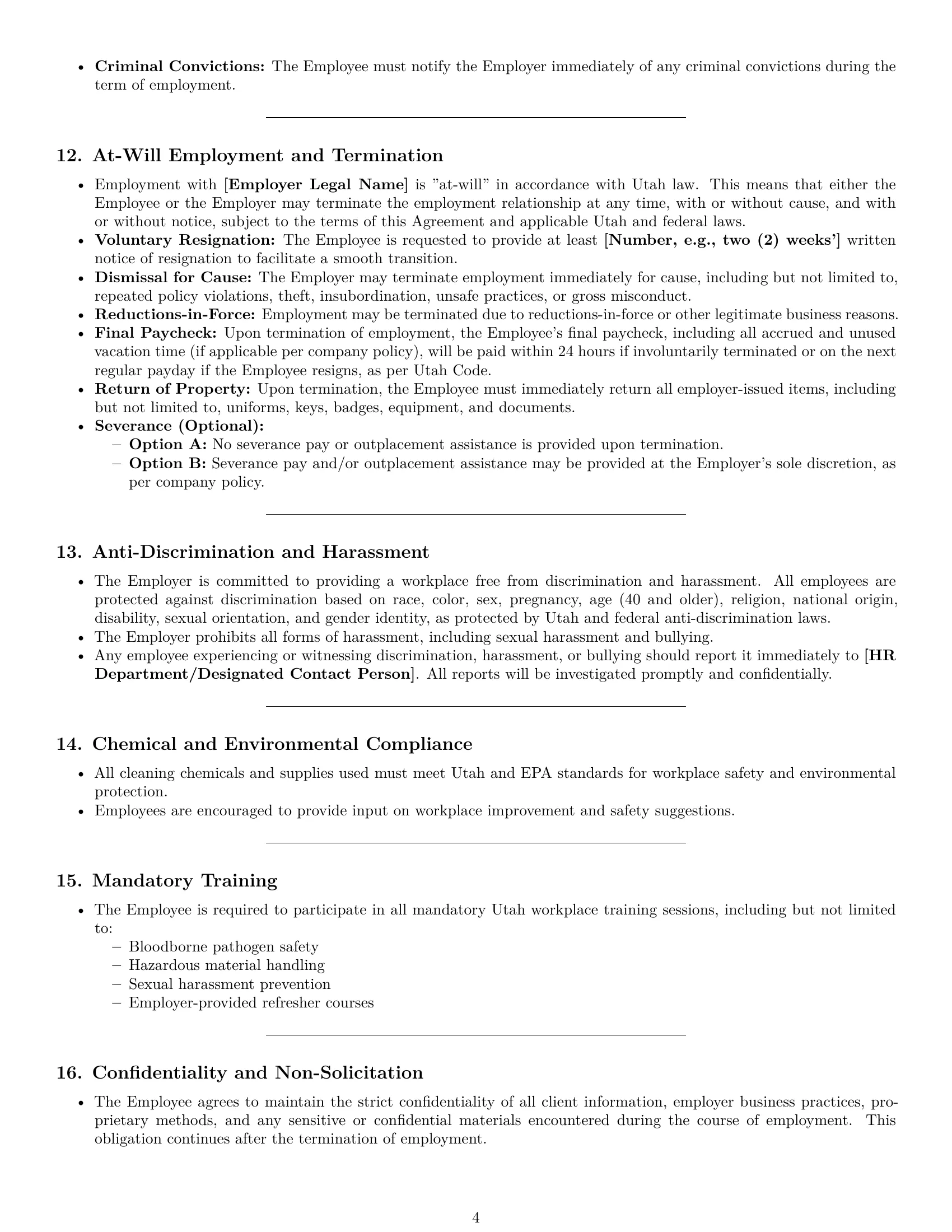 Preview page 4 of Pro Utah cleaner employment contract template
