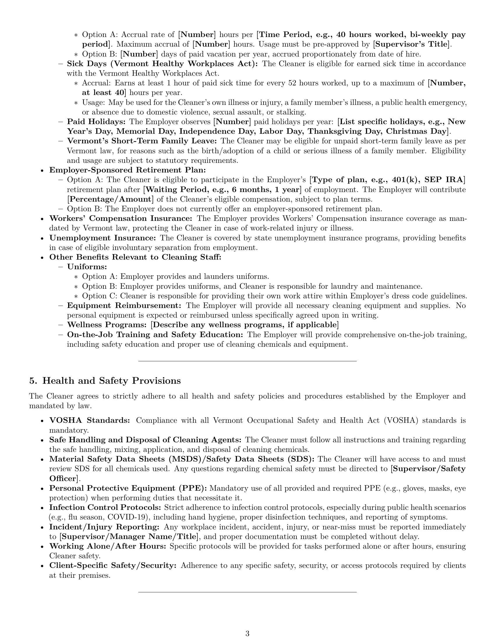 Preview page 3 of Pro Vermont cleaner employment contract template