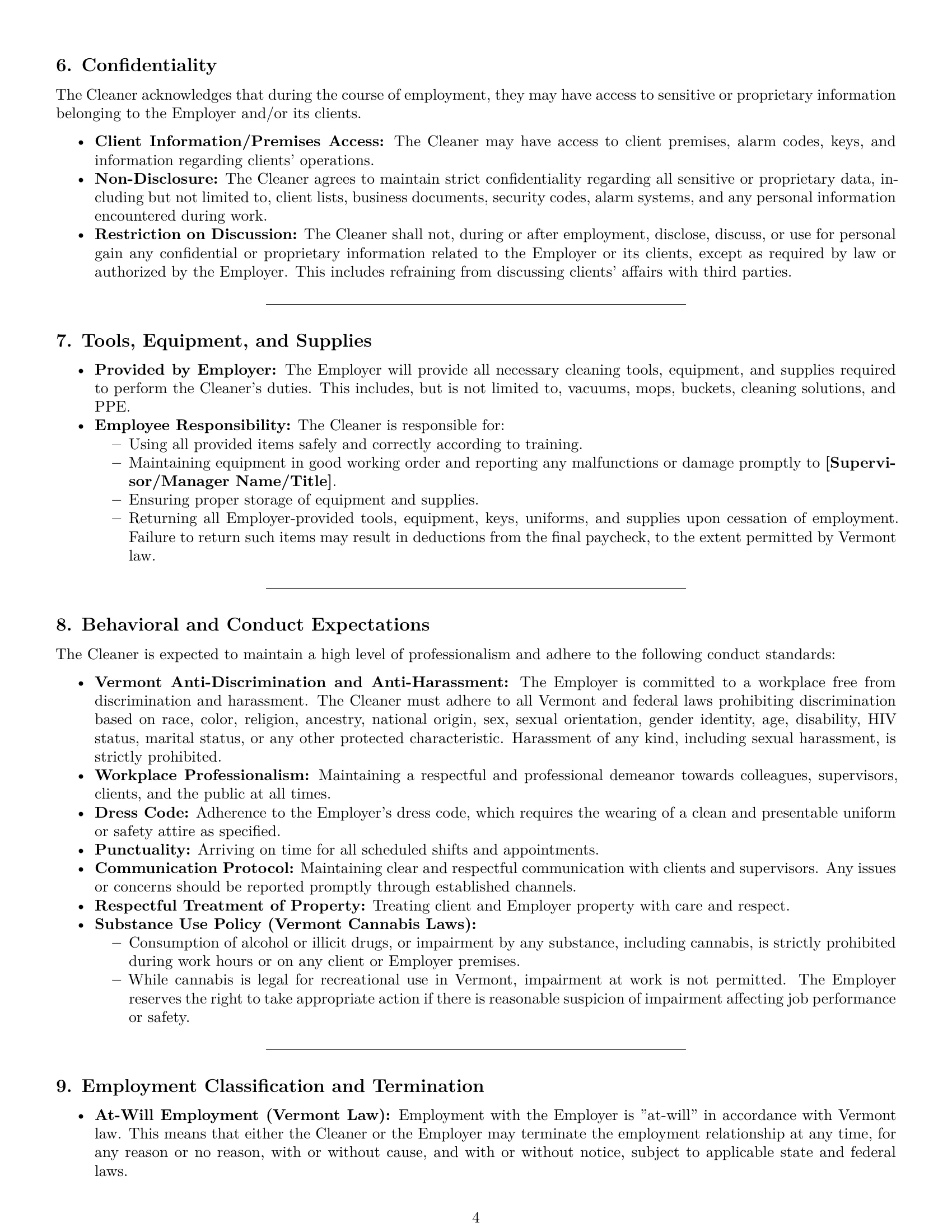 Preview page 4 of Pro Vermont cleaner employment contract template