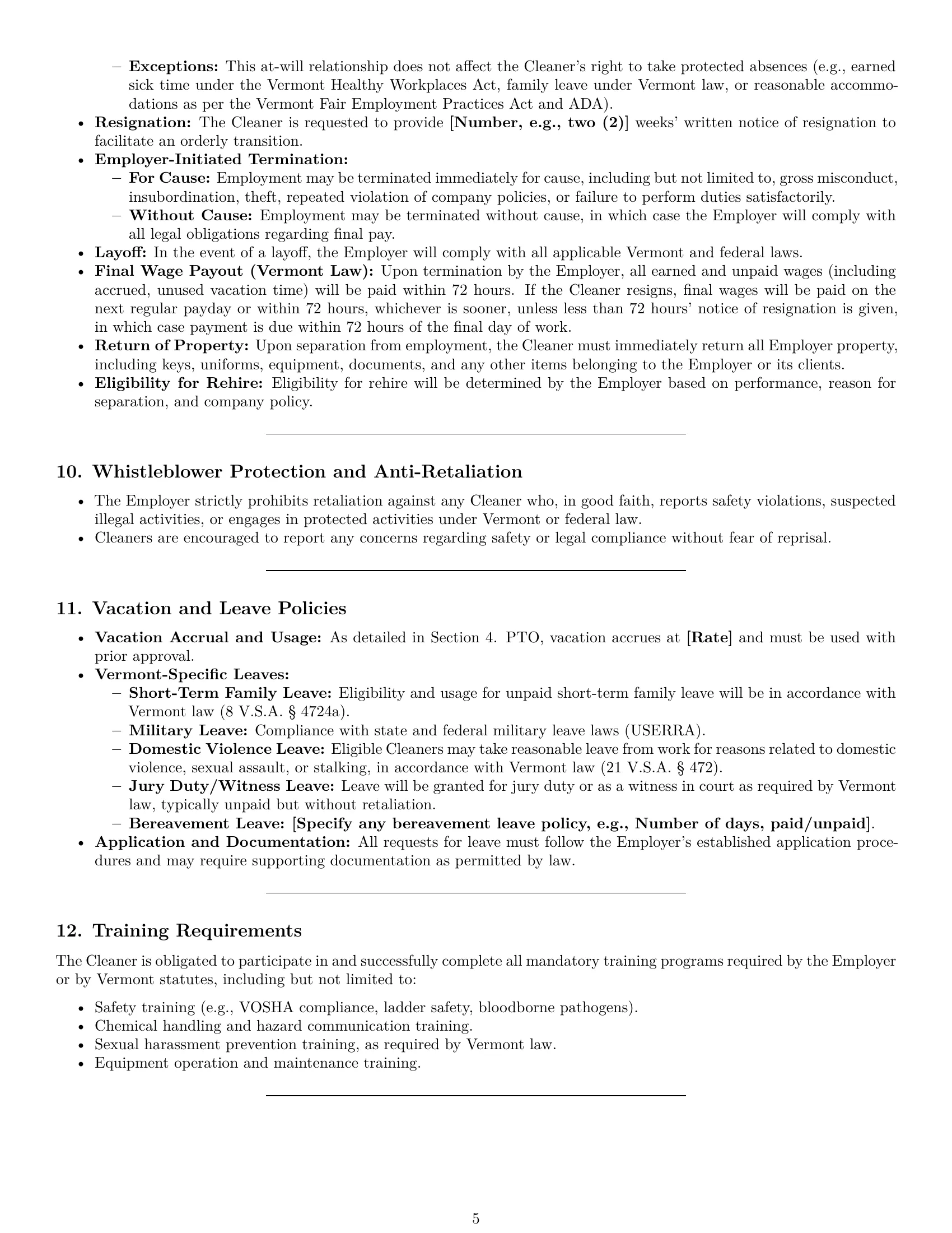 Preview page 5 of Pro Vermont cleaner employment contract template